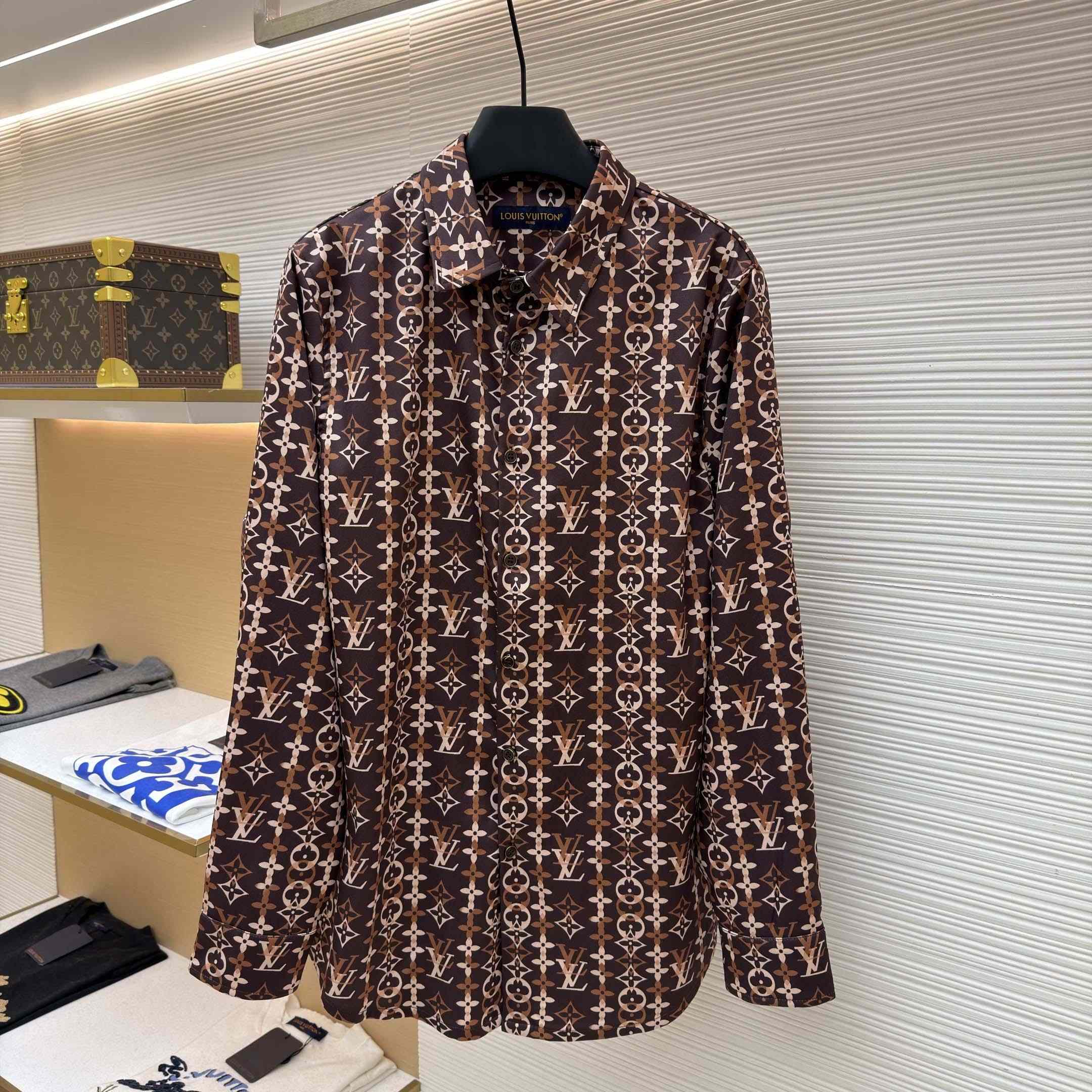 Louis Vuitton Monogram Printed Long-Sleeved Silk Shirt   1AJUOR - DesignerGu