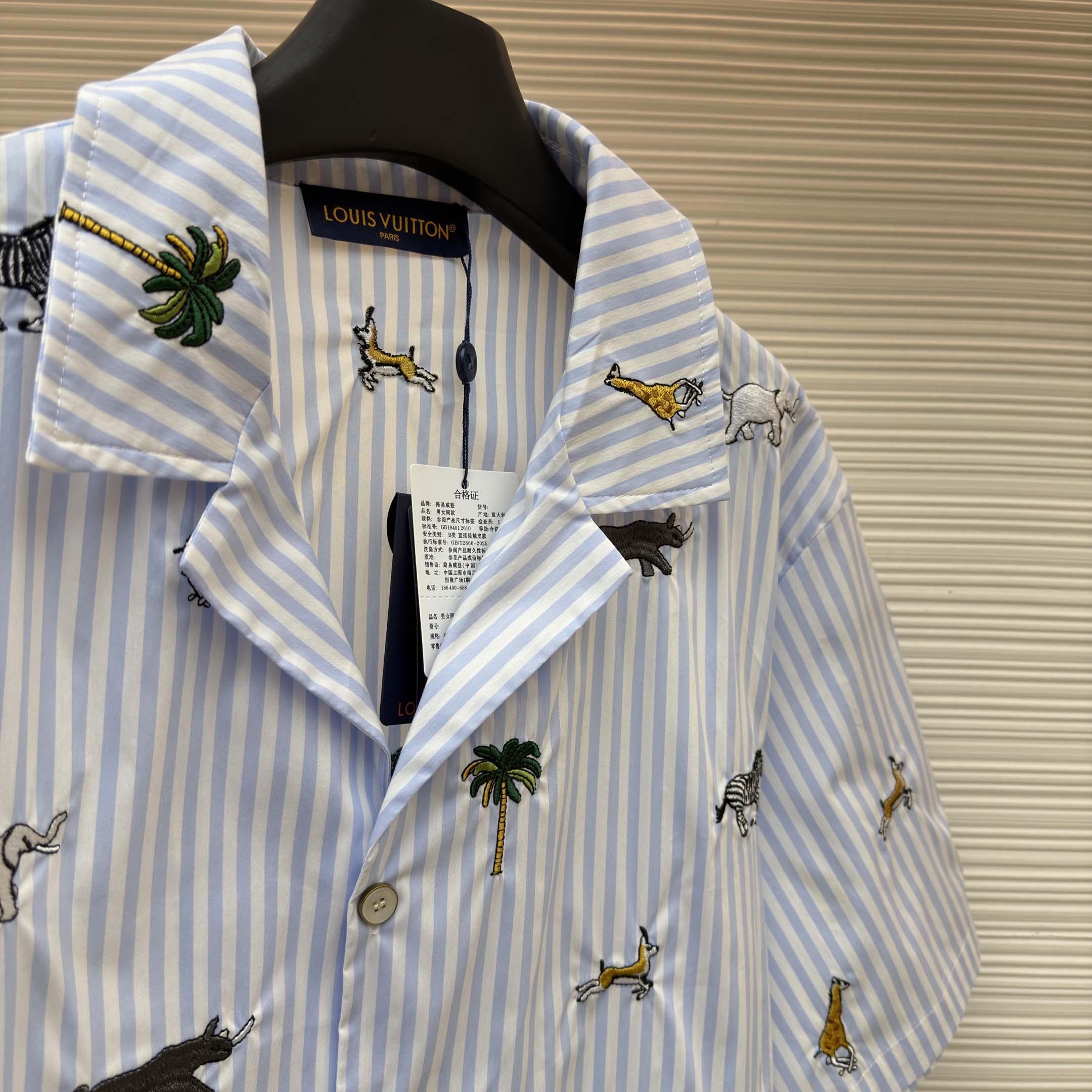 Louis Vuitton LV x The Darjeeling Limited Embroidered Striped Short Shirt     1AJUX6 - DesignerGu