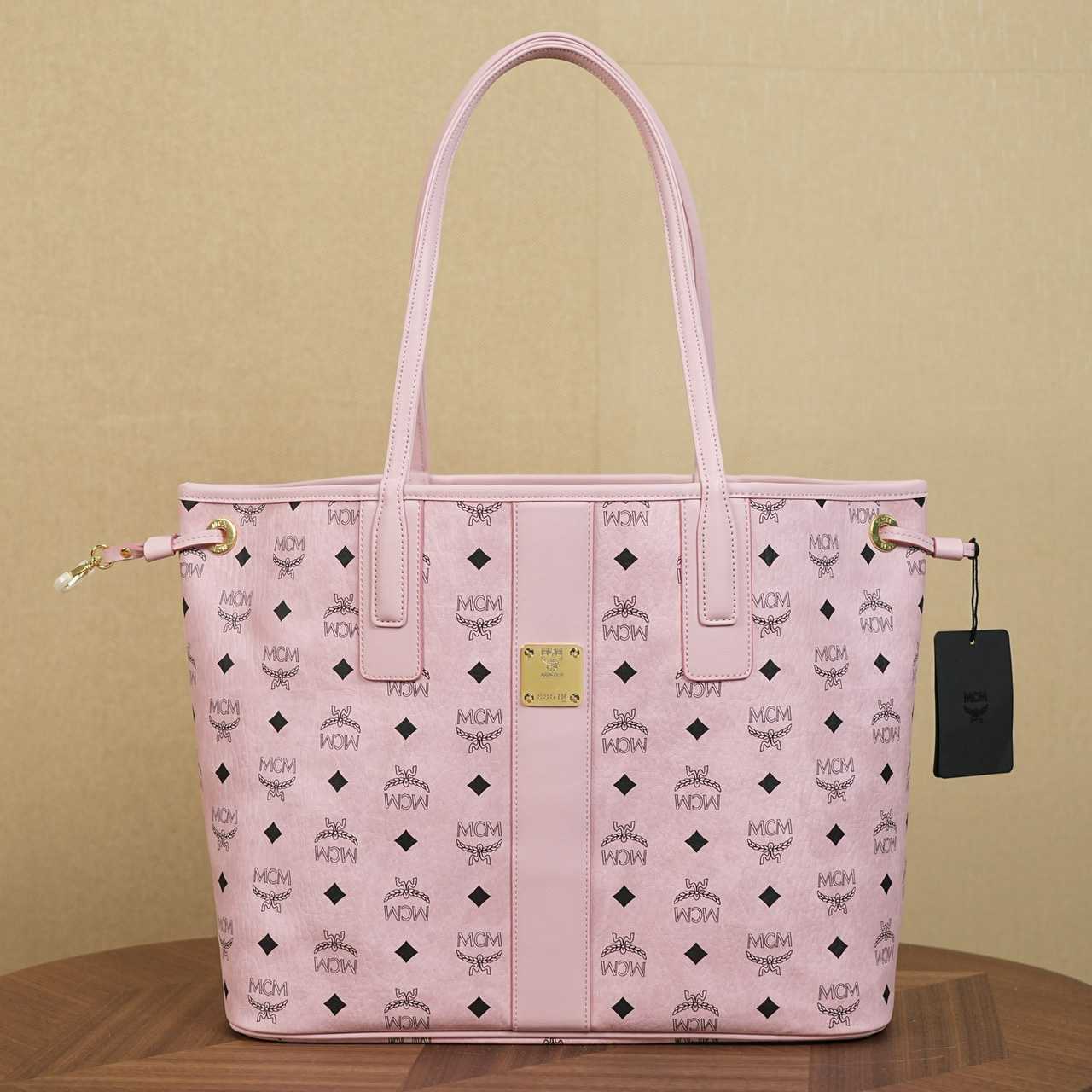 MCM Medium Liz Shopper in Visetos Pink - DesignerGu