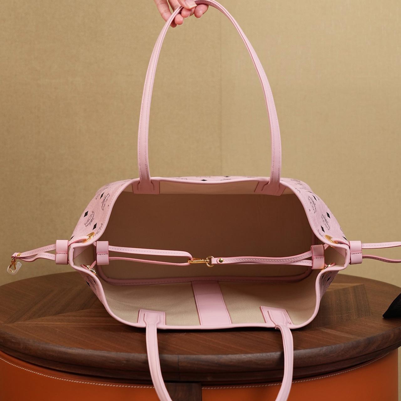 MCM Medium Liz Shopper in Visetos Pink - DesignerGu