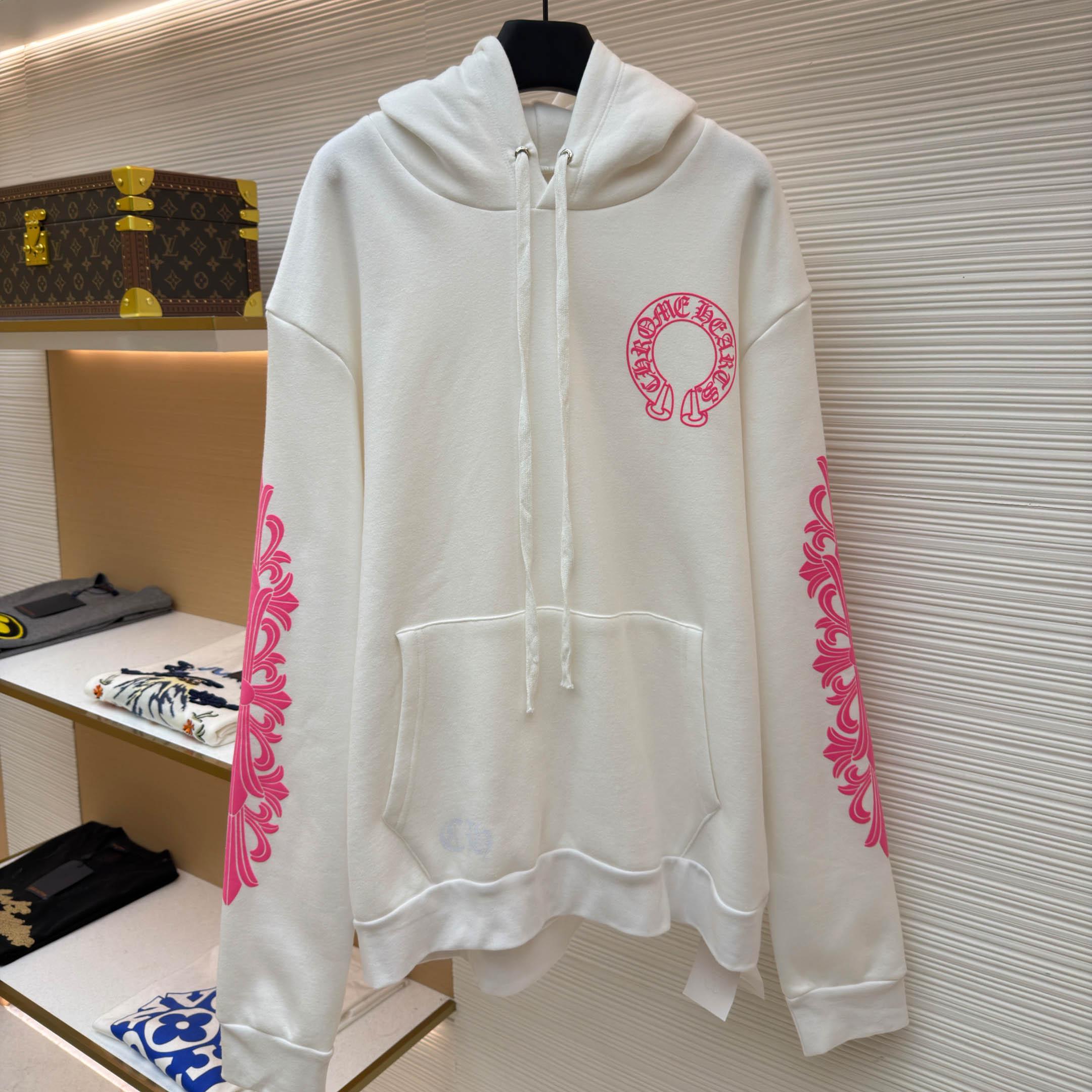 Chrome Hearts Pink Horseshoe Floral Sleeve Pullover Hoodie - DesignerGu