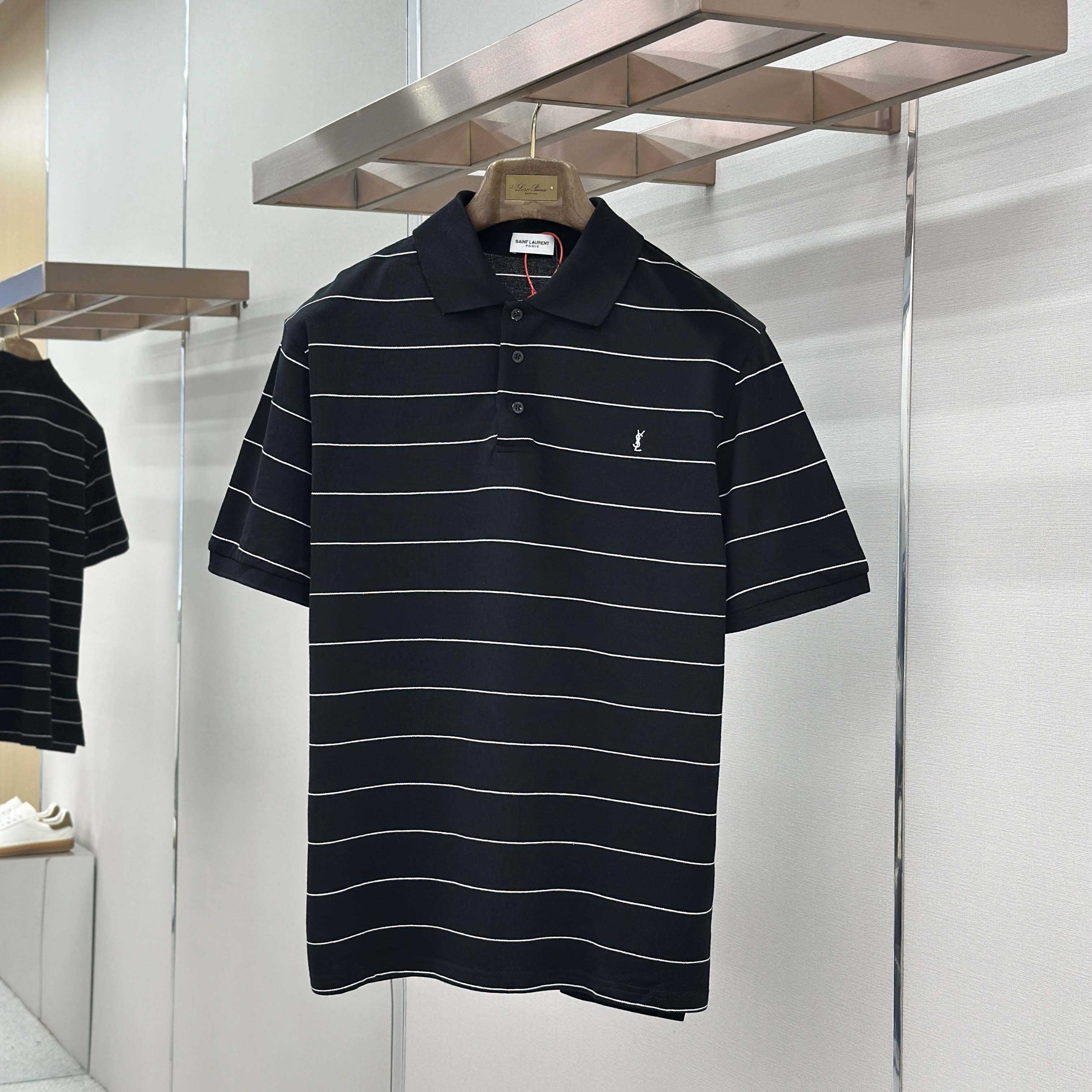 Saint Laurent Cassandre Polo Shirt in Striped Piqué - DesignerGu