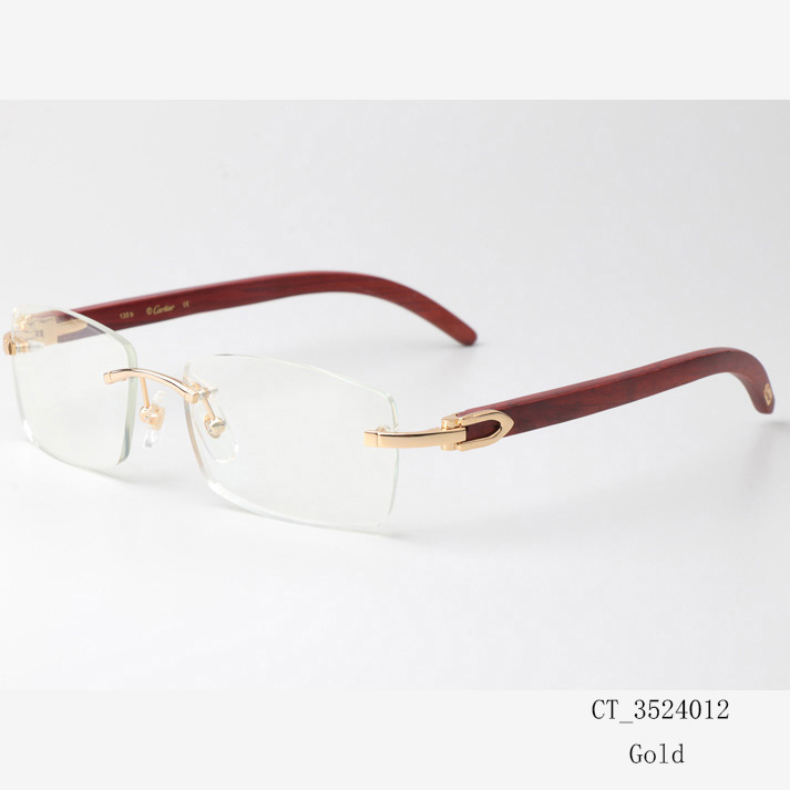 Cartier CT_3524012 Wood Eyeglasses Gold  - DesignerGu