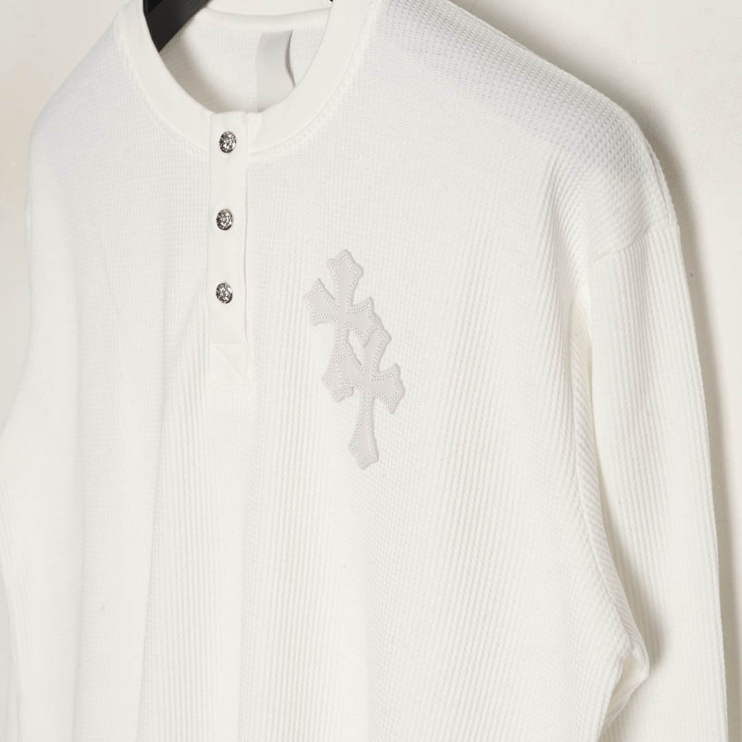 Chrome Hearts White Thermal Leather Cross Patch Long Sleeve Tee - DesignerGu