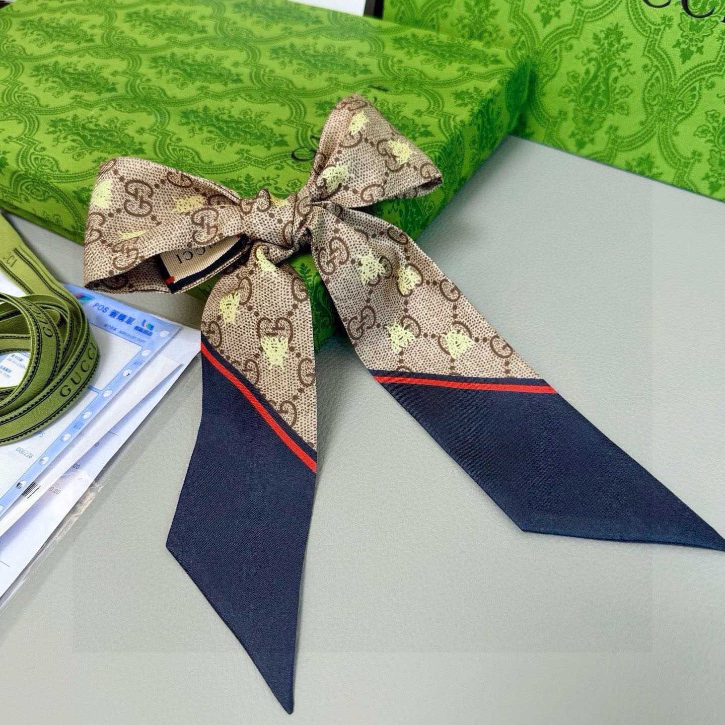 Gucci GG Jacquard Silk Scarf 6x90cm - DesignerGu