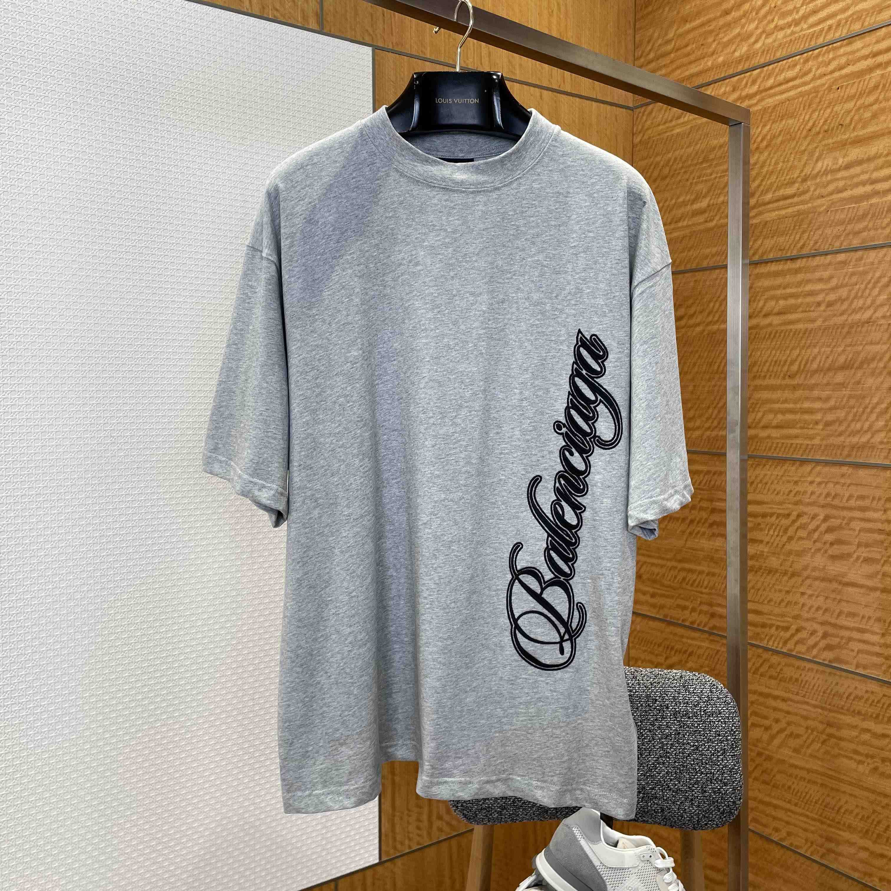 Balenciaga Cursive T-Shirt Medium Fit in Light Heather Grey - DesignerGu