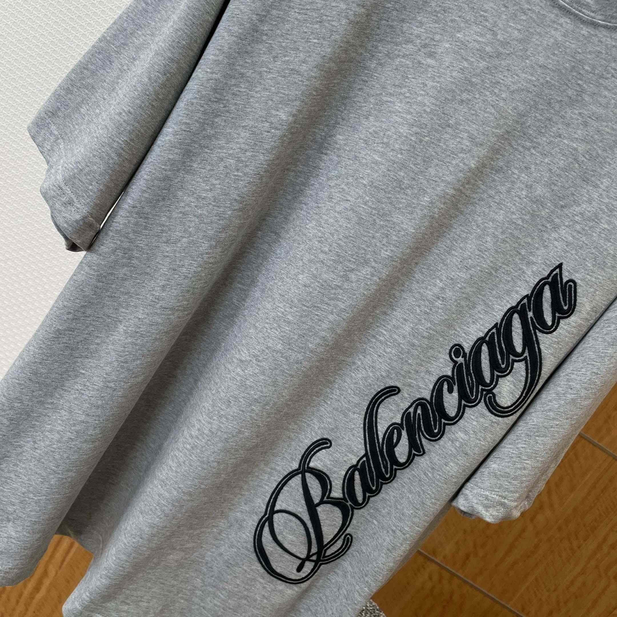 Balenciaga Cursive T-Shirt Medium Fit in Light Heather Grey - DesignerGu