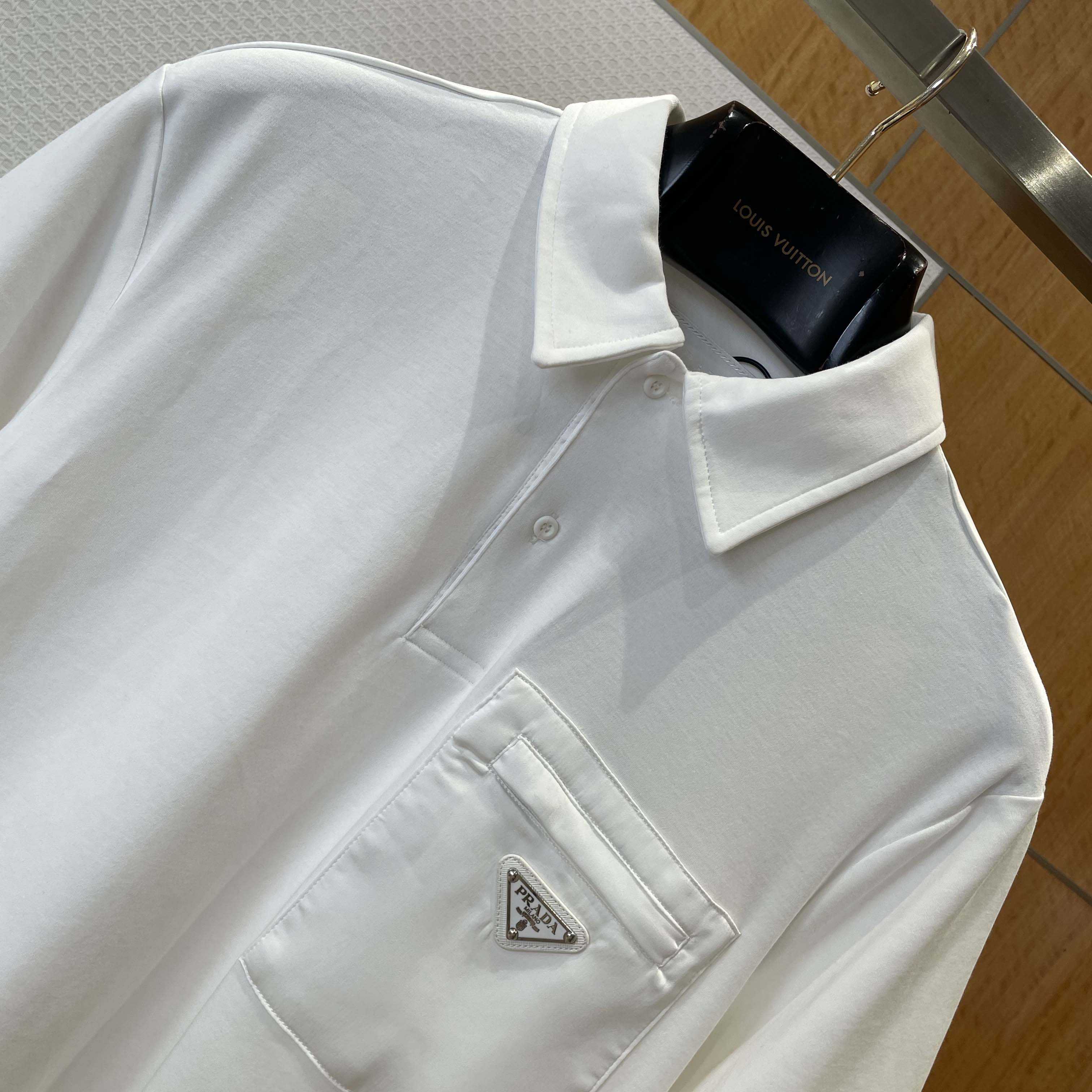 Prada Stretch Cotton Polo Shirt With Re-Nylon Details - DesignerGu
