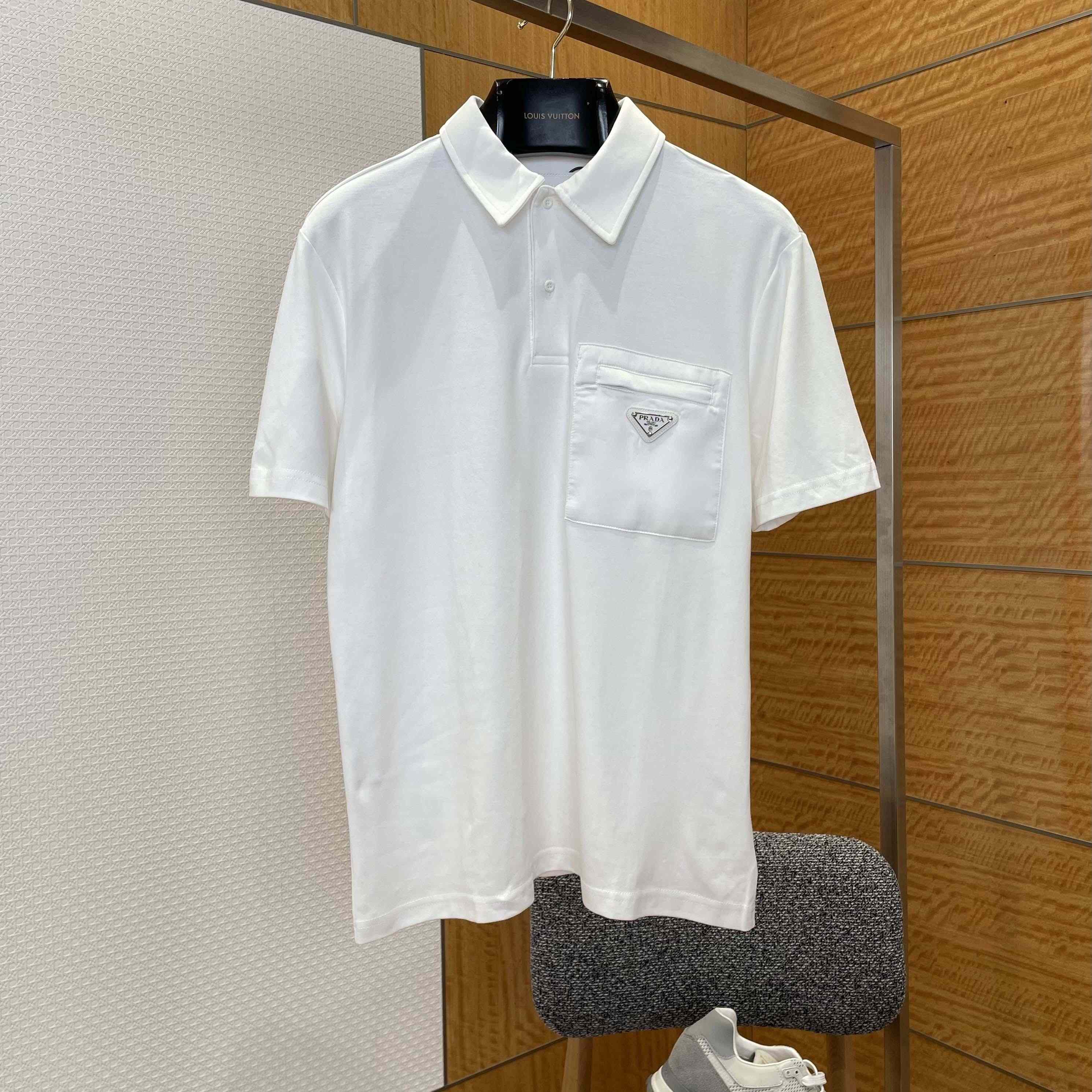 Prada Stretch Cotton Polo Shirt With Re-Nylon Details - DesignerGu