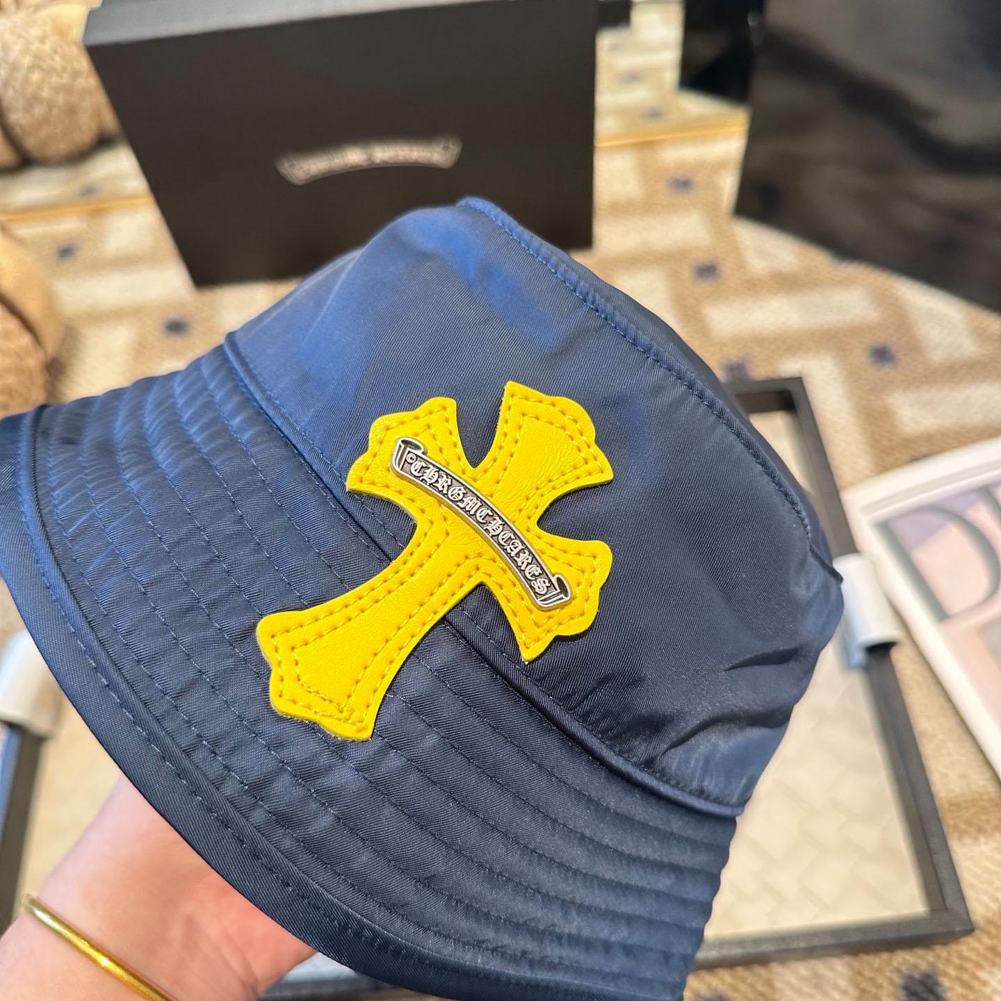 Chrome Heart Yellow Cross Nylon Navy Blue Fisherman Hat - DesignerGu