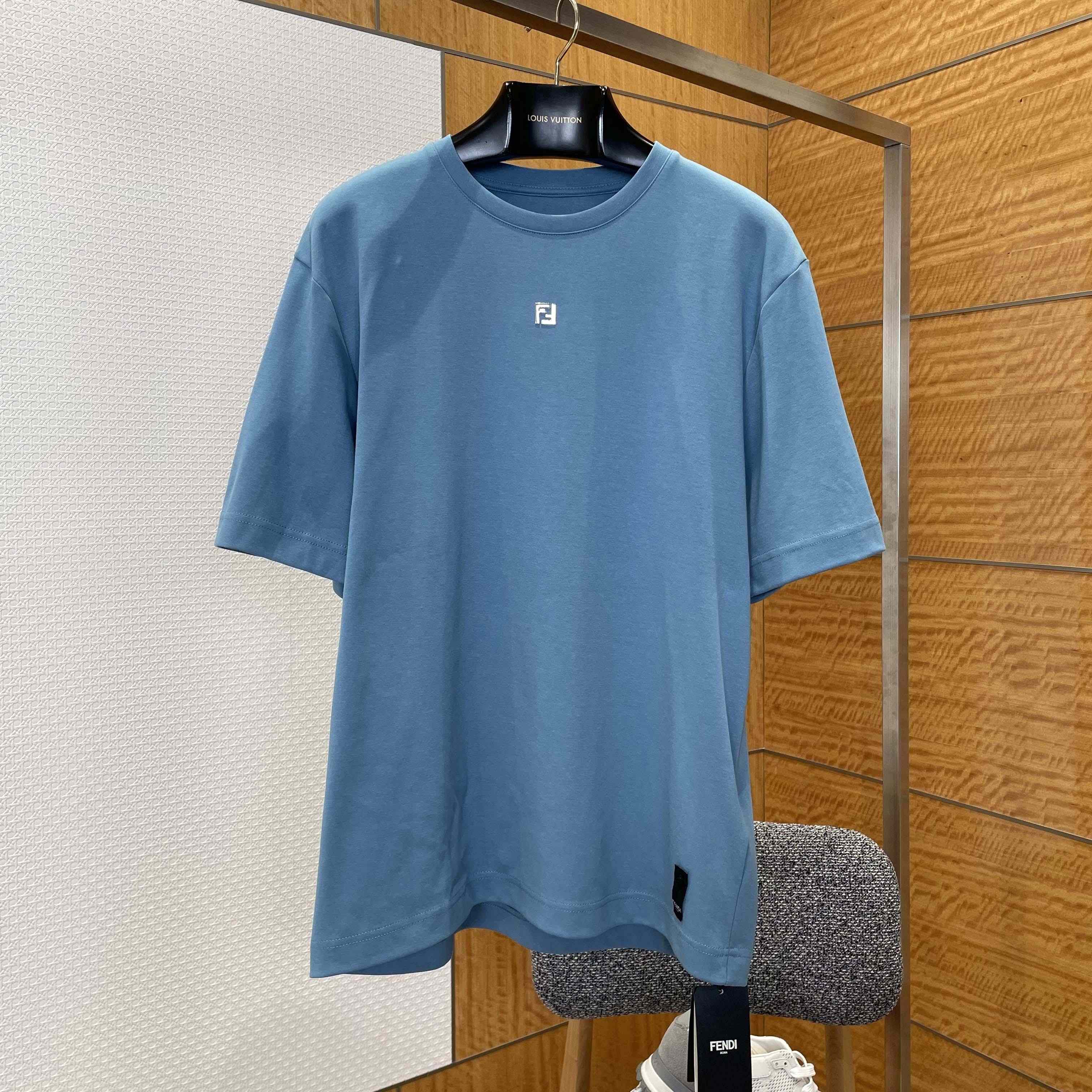 Fendi Light Blue Cotton T-shirt - DesignerGu