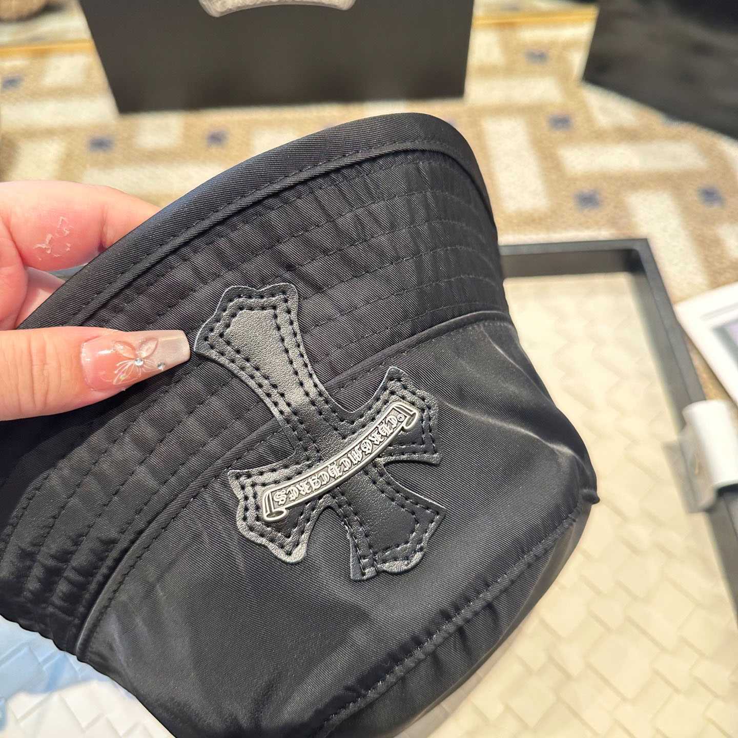 Chrome Heart Cross Patch Chum Bucket Hat In Black - DesignerGu