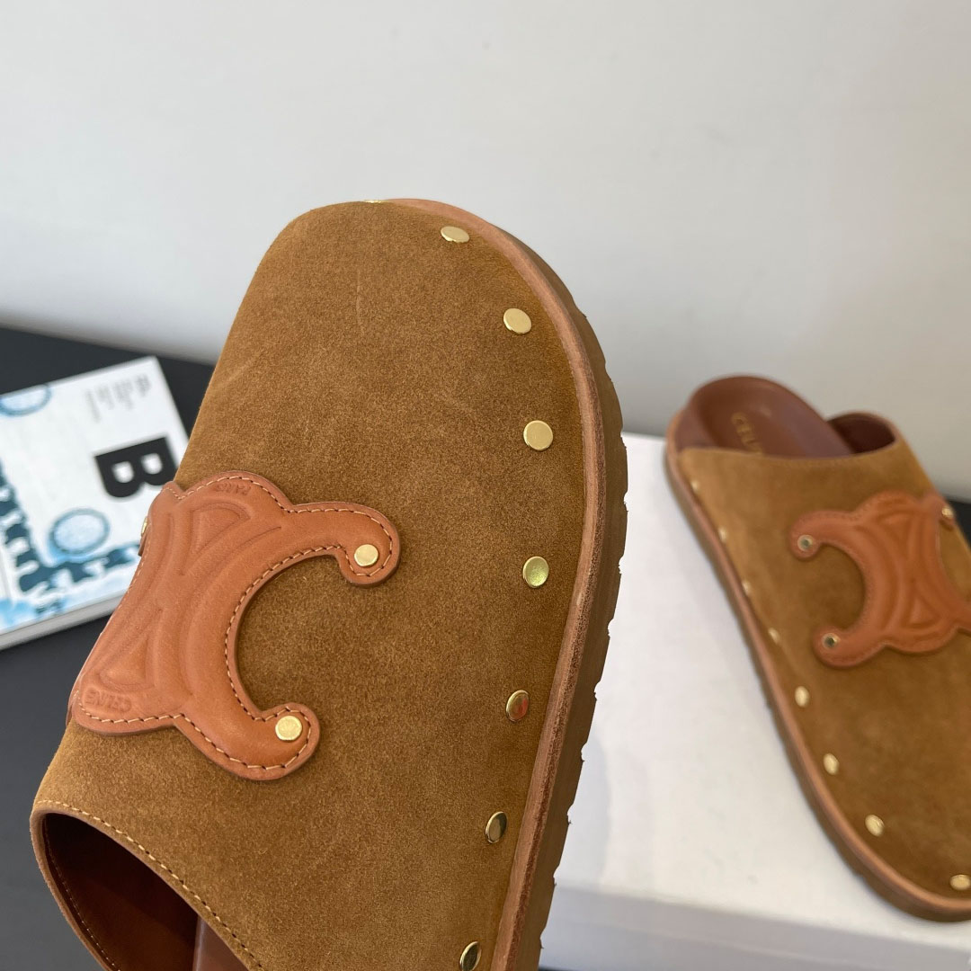 CELINE PITEA CLOG IN Suede Calfskin - DesignerGu