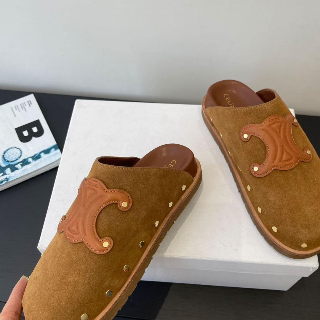 CELINE PITEA CLOG IN Suede Calfskin - DesignerGu