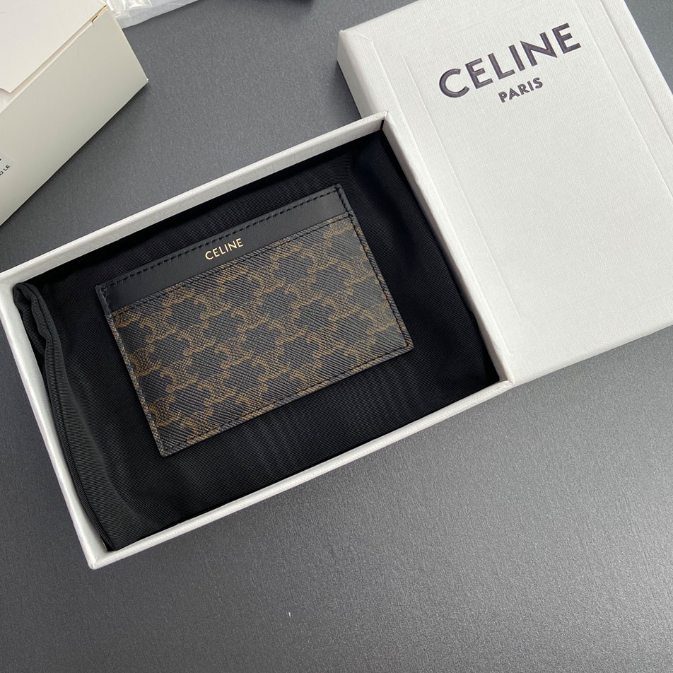 Celine Plain Card Holder IN Triomphe Canvas And Calfskin - DesignerGu