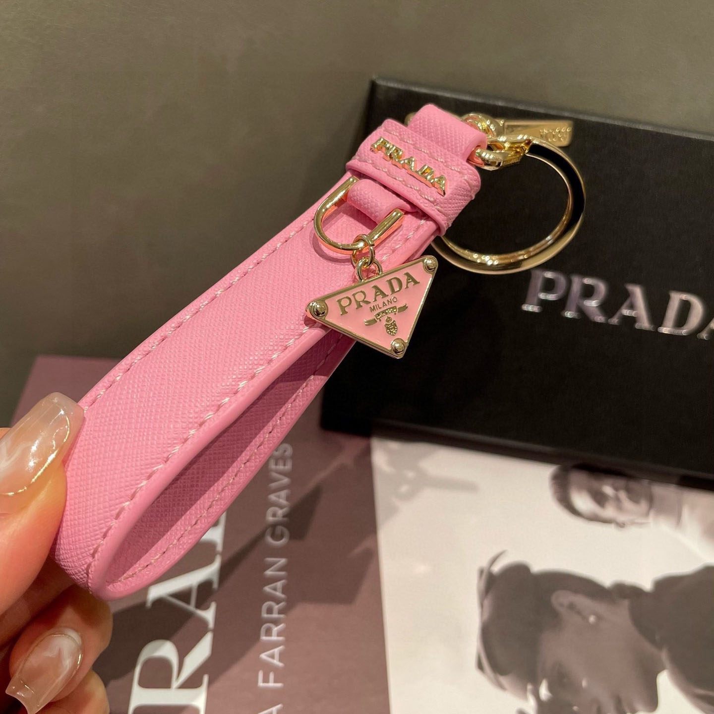 Prada Saffiano Leather Keychain - DesignerGu