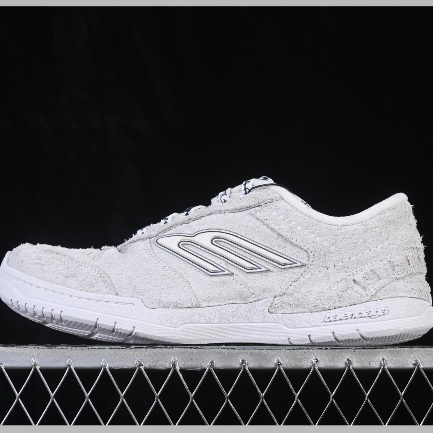 Balenciaga Hamptons Sneaker In Off-white And Black Brushed Suede Cowskin - DesignerGu