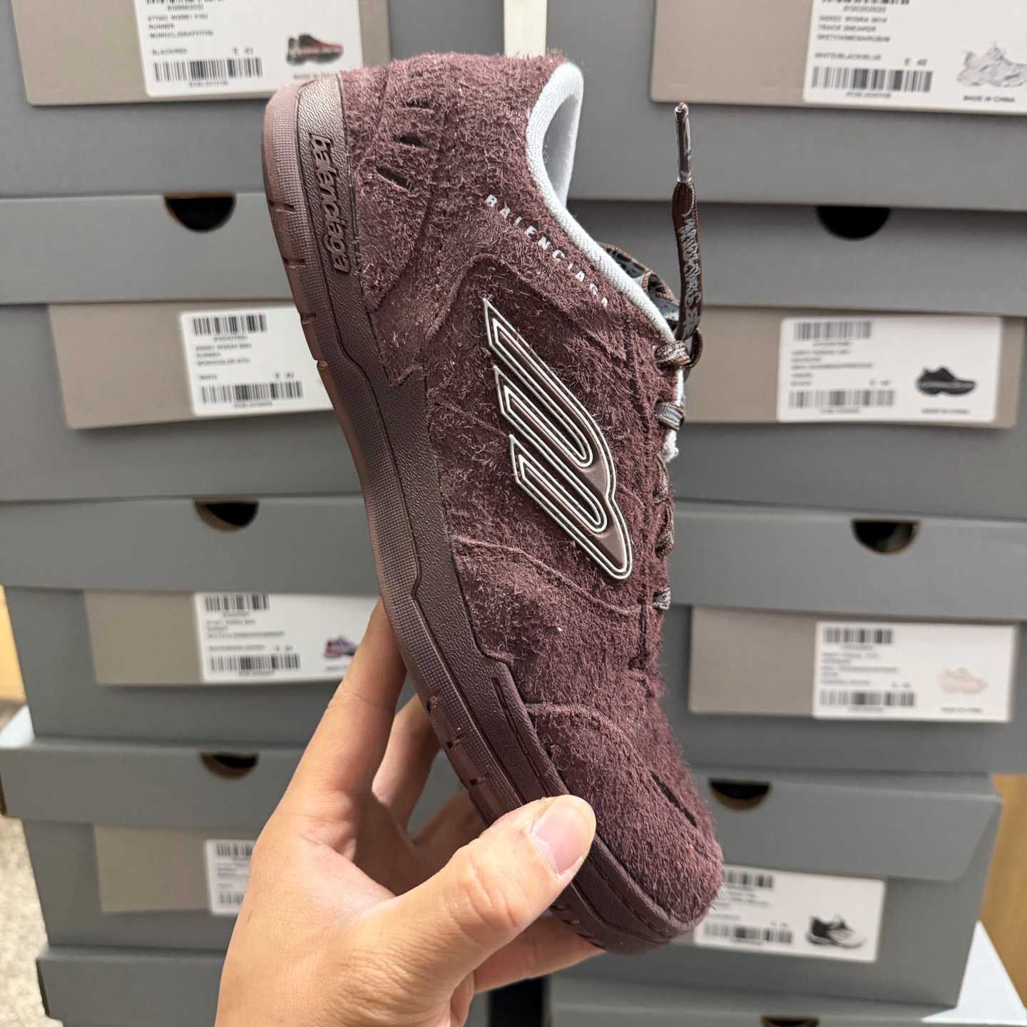 Balenciaga Hamptons Sneaker In Dark Brown And Beige Brushed Suede Cowskin - DesignerGu