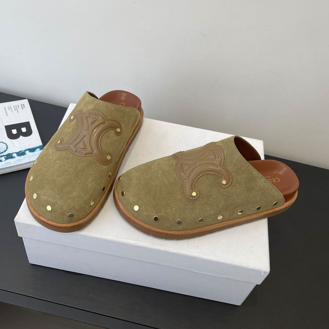 CELINE PITEA CLOG IN Suede Calfskin - DesignerGu