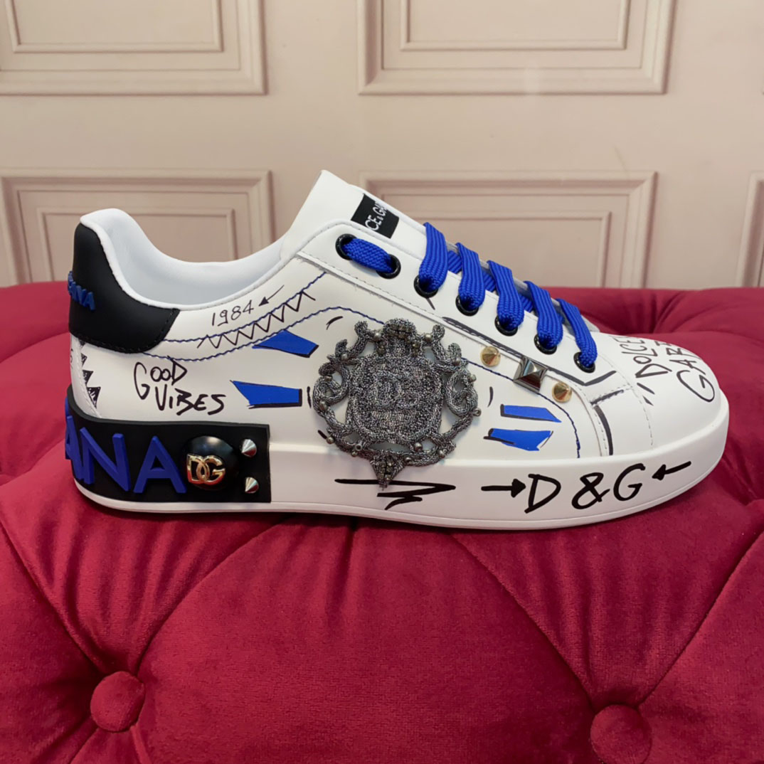 Dolce & Gabbana Calfskin Portofino Sneakers With Patch - DesignerGu