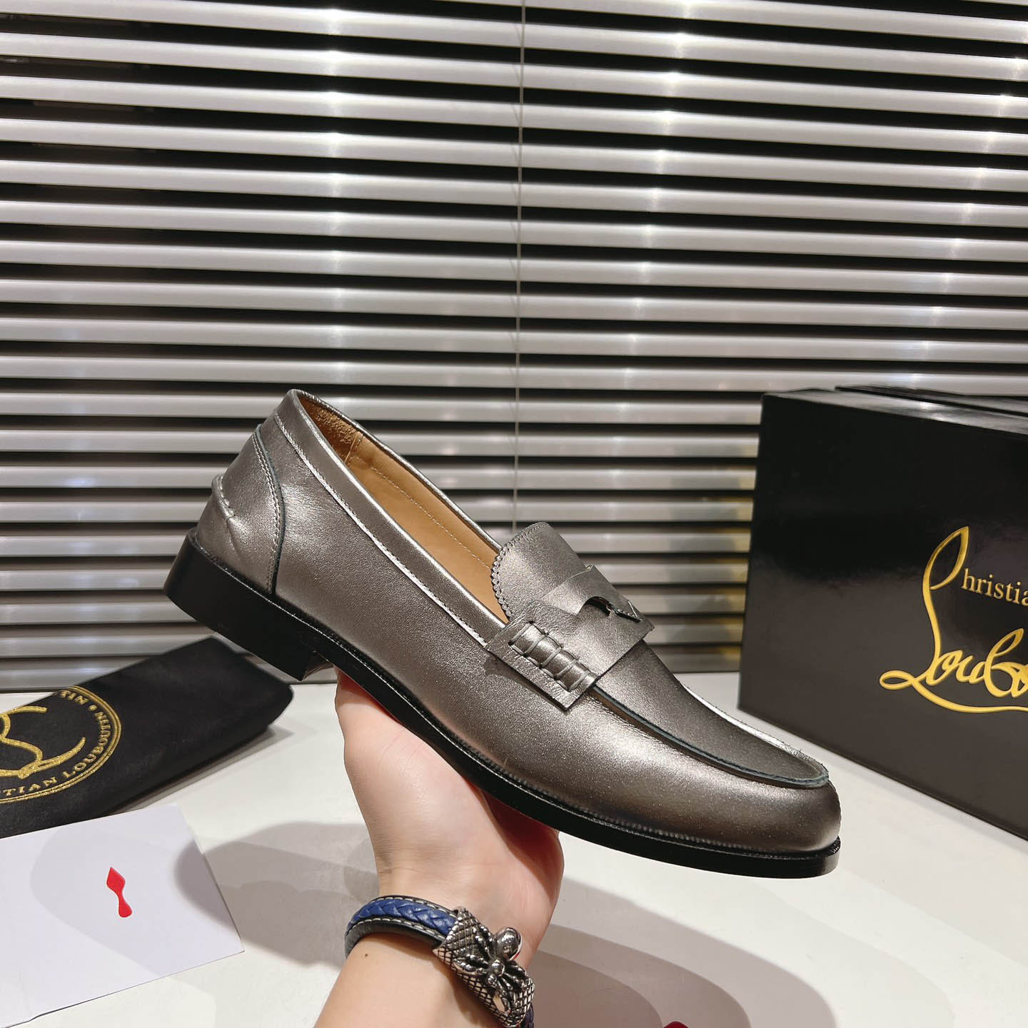 Christian Louboutin Silver Leather  Loafers - DesignerGu