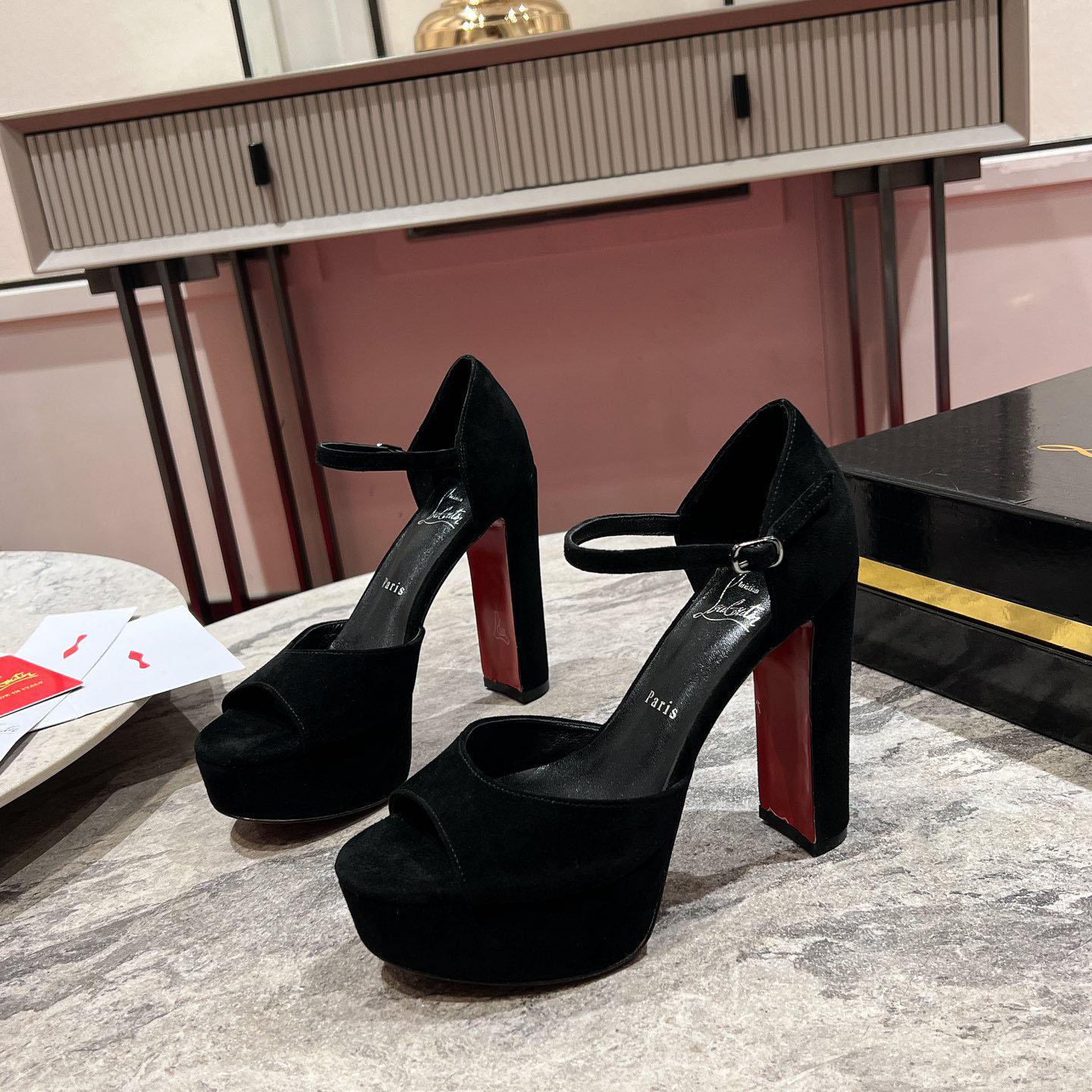 Christian Louboutin Sandaloo 130 mm Sandals  Veau Velours - Black - DesignerGu