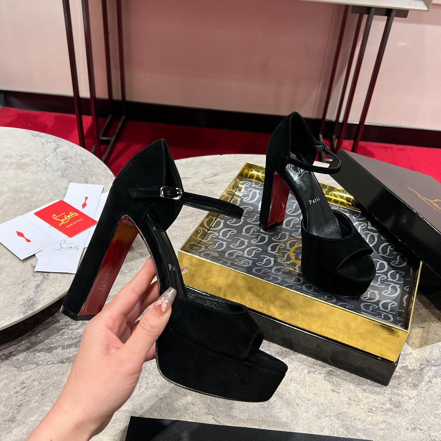 Christian Louboutin Sandaloo 130 mm Sandals  Veau Velours - Black - DesignerGu