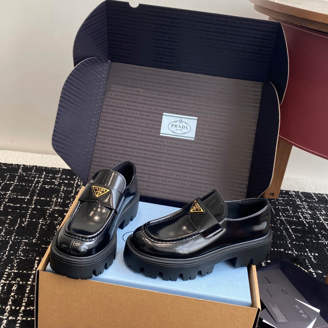 Prada Brushed Leather Loafers - DesignerGu