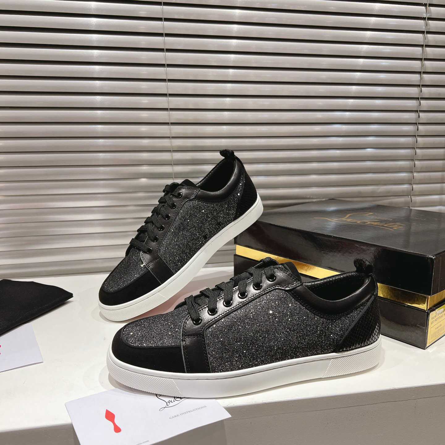 Christian Louboutin Rantulow Canvas, Snake-Effect Leather And Suede Sneakers - DesignerGu
