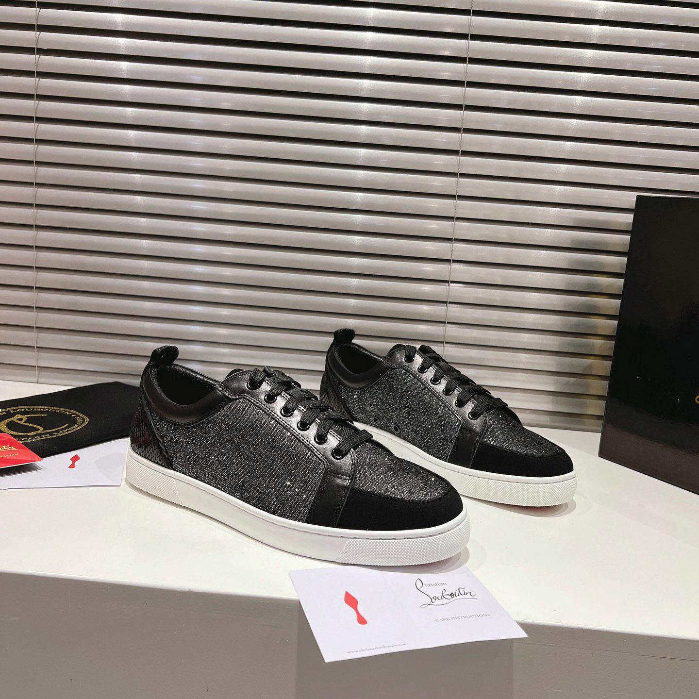 Christian Louboutin Rantulow Canvas, Snake-Effect Leather And Suede Sneakers - DesignerGu
