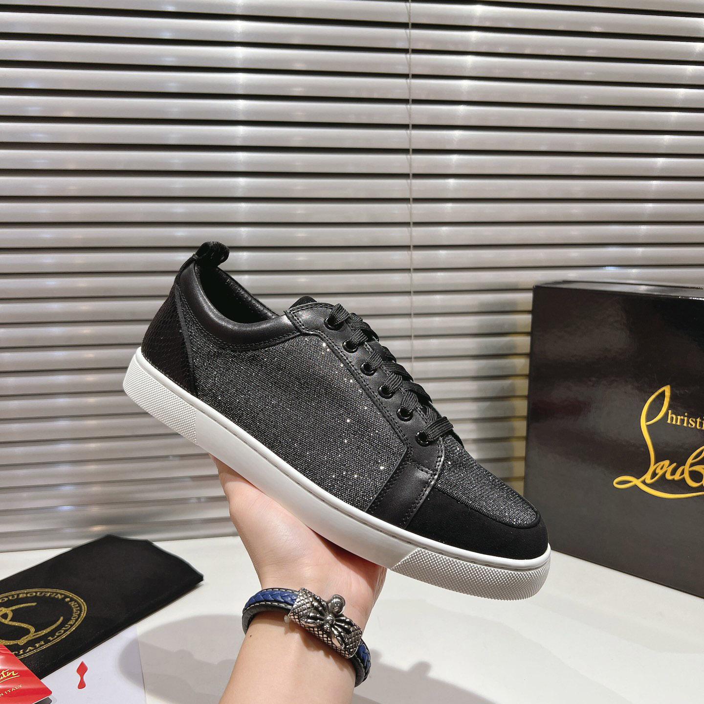 Christian Louboutin Rantulow Canvas, Snake-Effect Leather And Suede Sneakers - DesignerGu