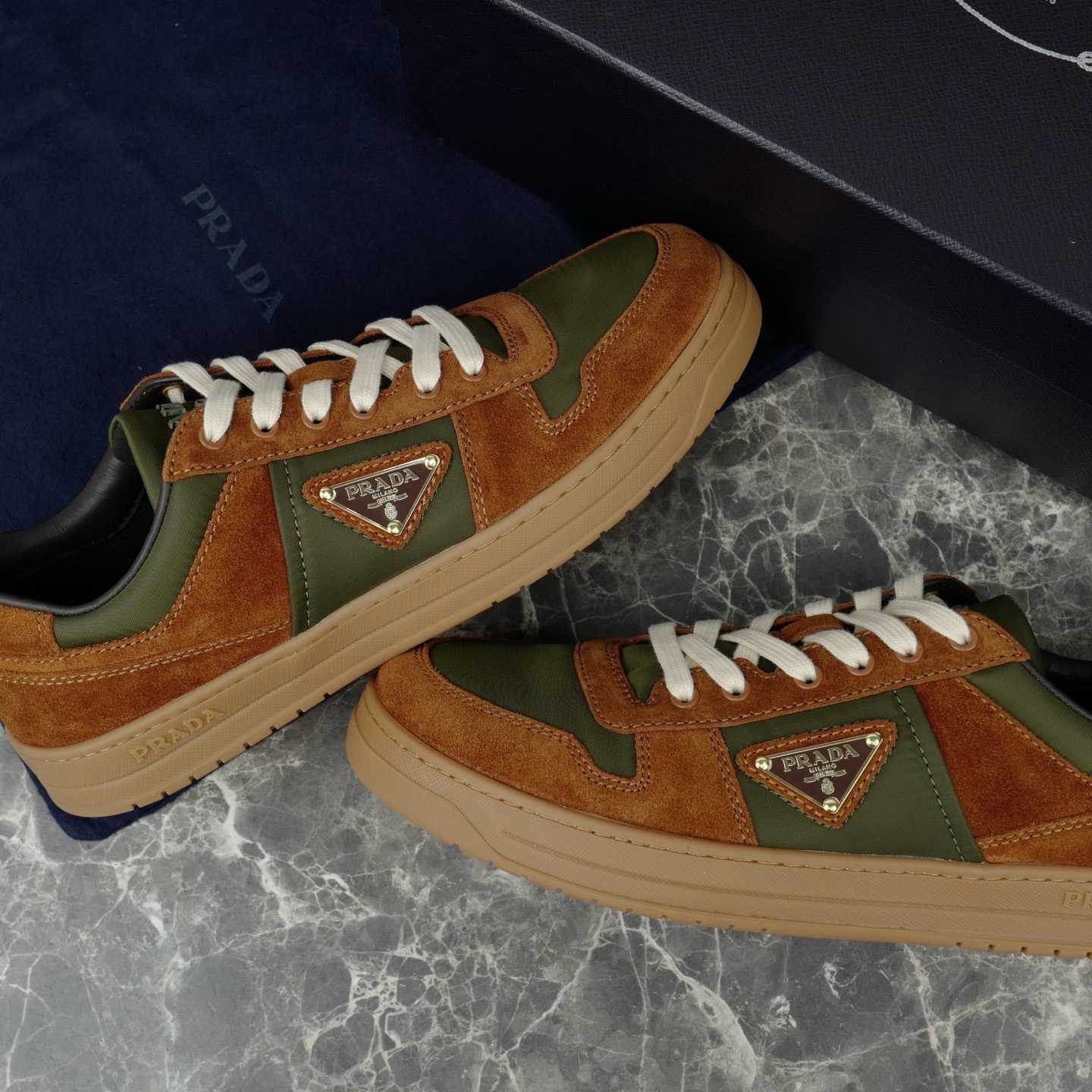 Prada Downtown Re-Nylon And Suede Sneakers - DesignerGu