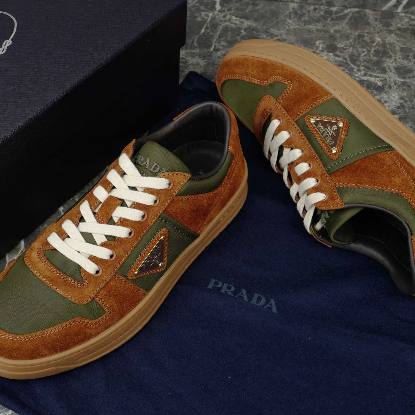 Prada Downtown Re-Nylon And Suede Sneakers - DesignerGu