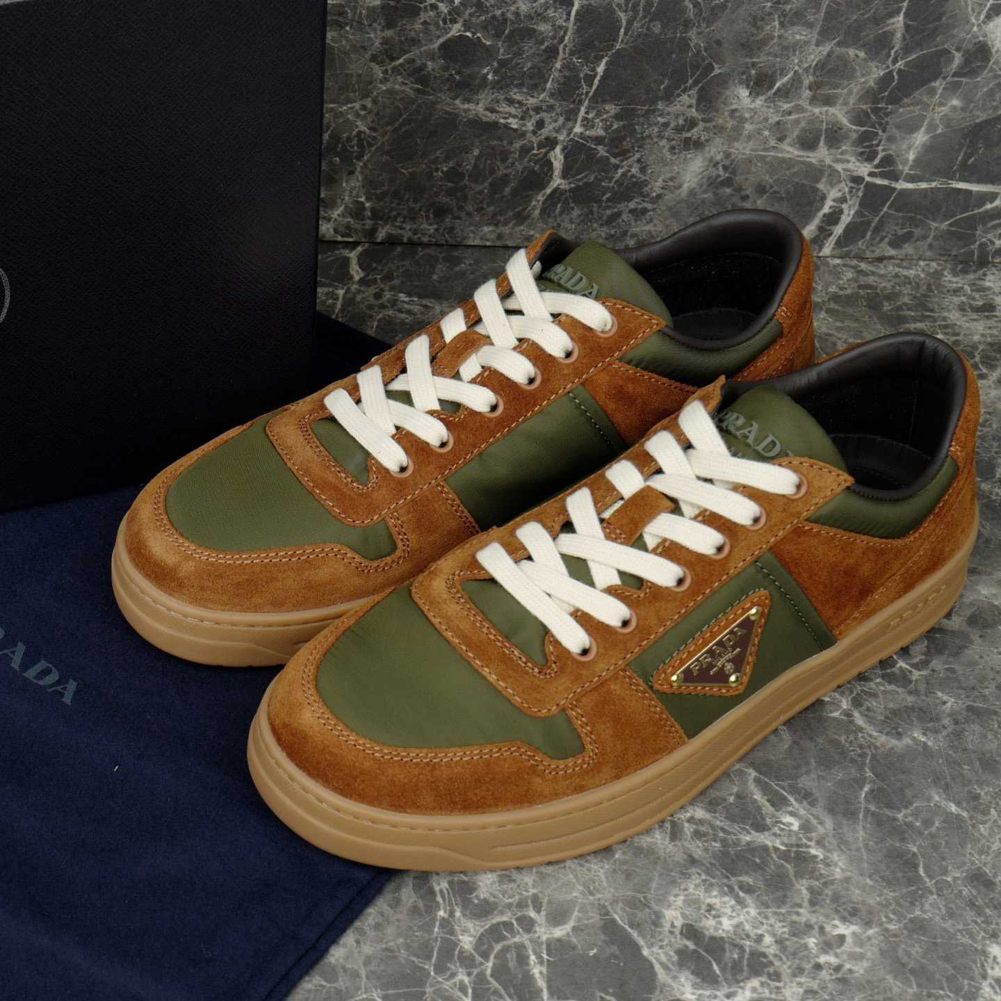 Prada Downtown Re-Nylon And Suede Sneakers - DesignerGu