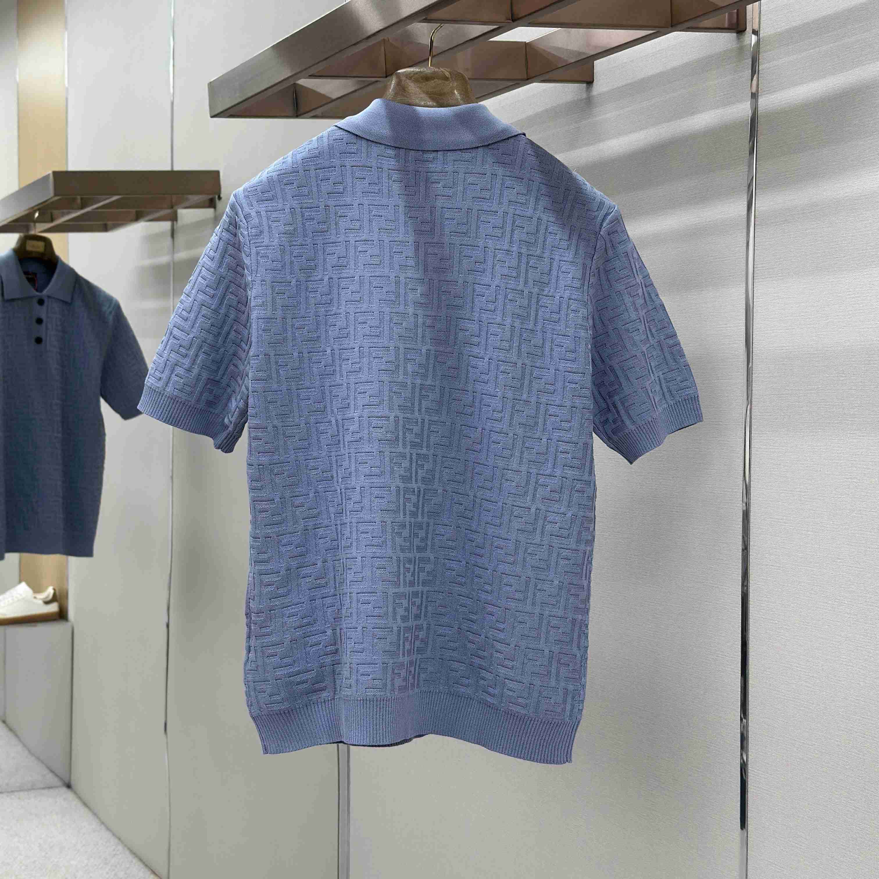Fendi  Light Blue FF Cotton Polo Shirt - DesignerGu