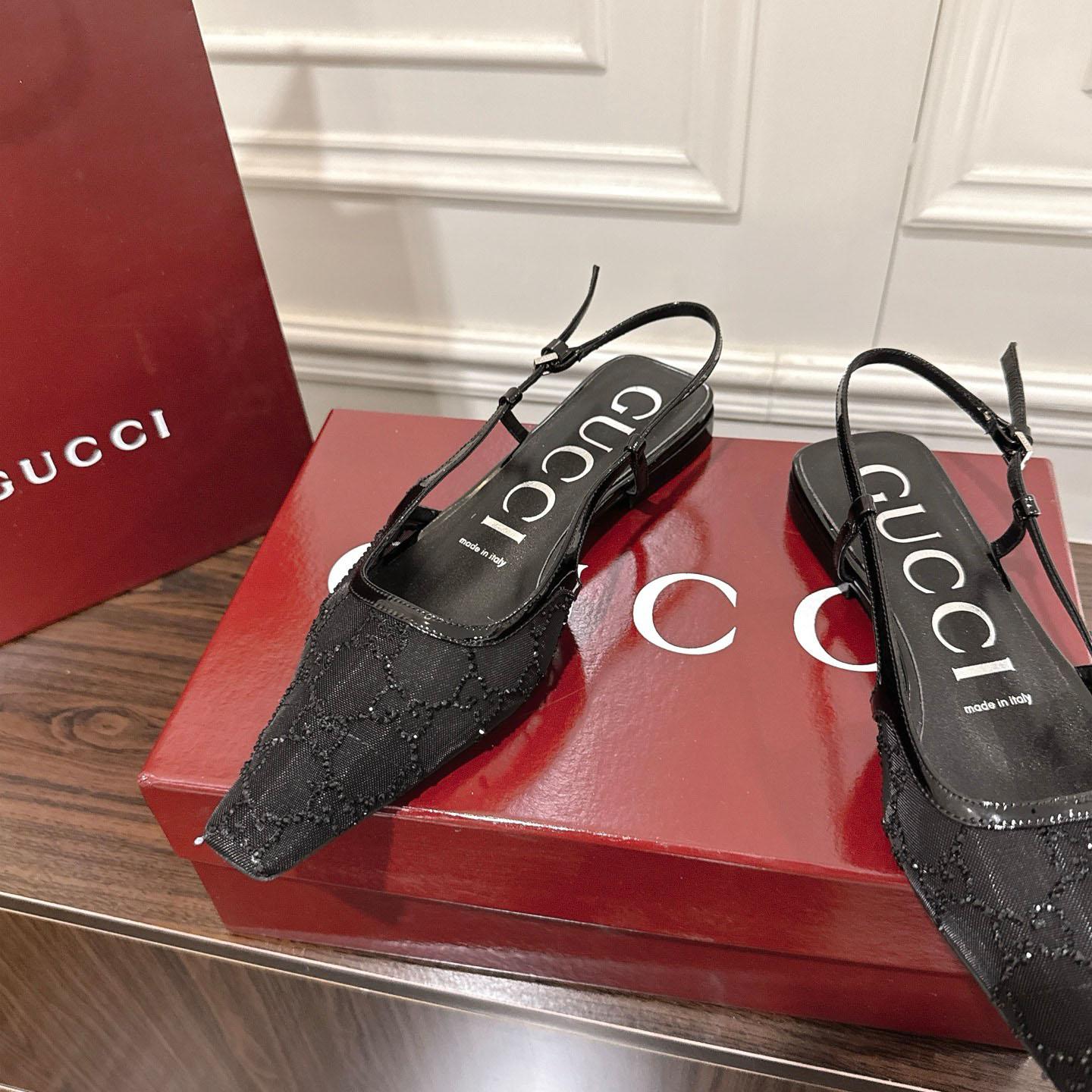 Gucci Suede Mesh Crystal GG Monogram Slingback Ballet Flats - DesignerGu