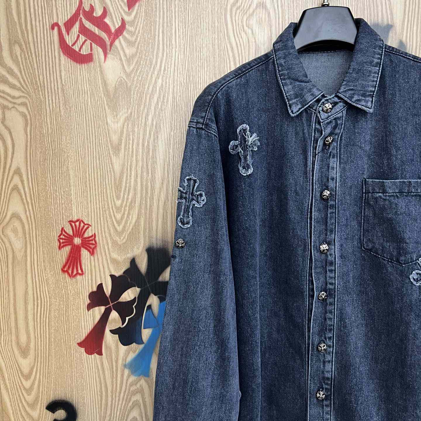 Chrome Hearts  Cross Patch Denim Long Sleeve Shirt - DesignerGu