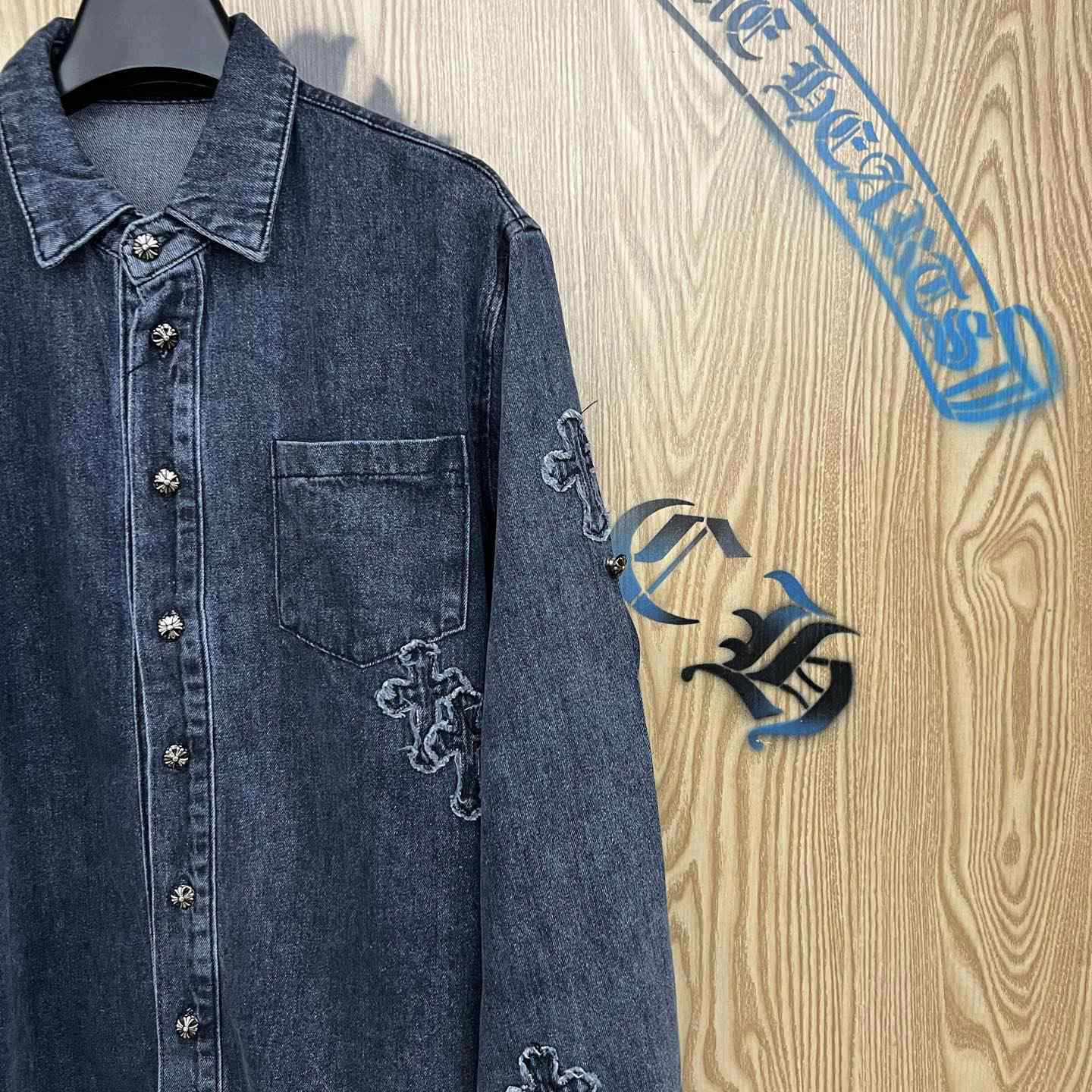 Chrome Hearts  Cross Patch Denim Long Sleeve Shirt - DesignerGu