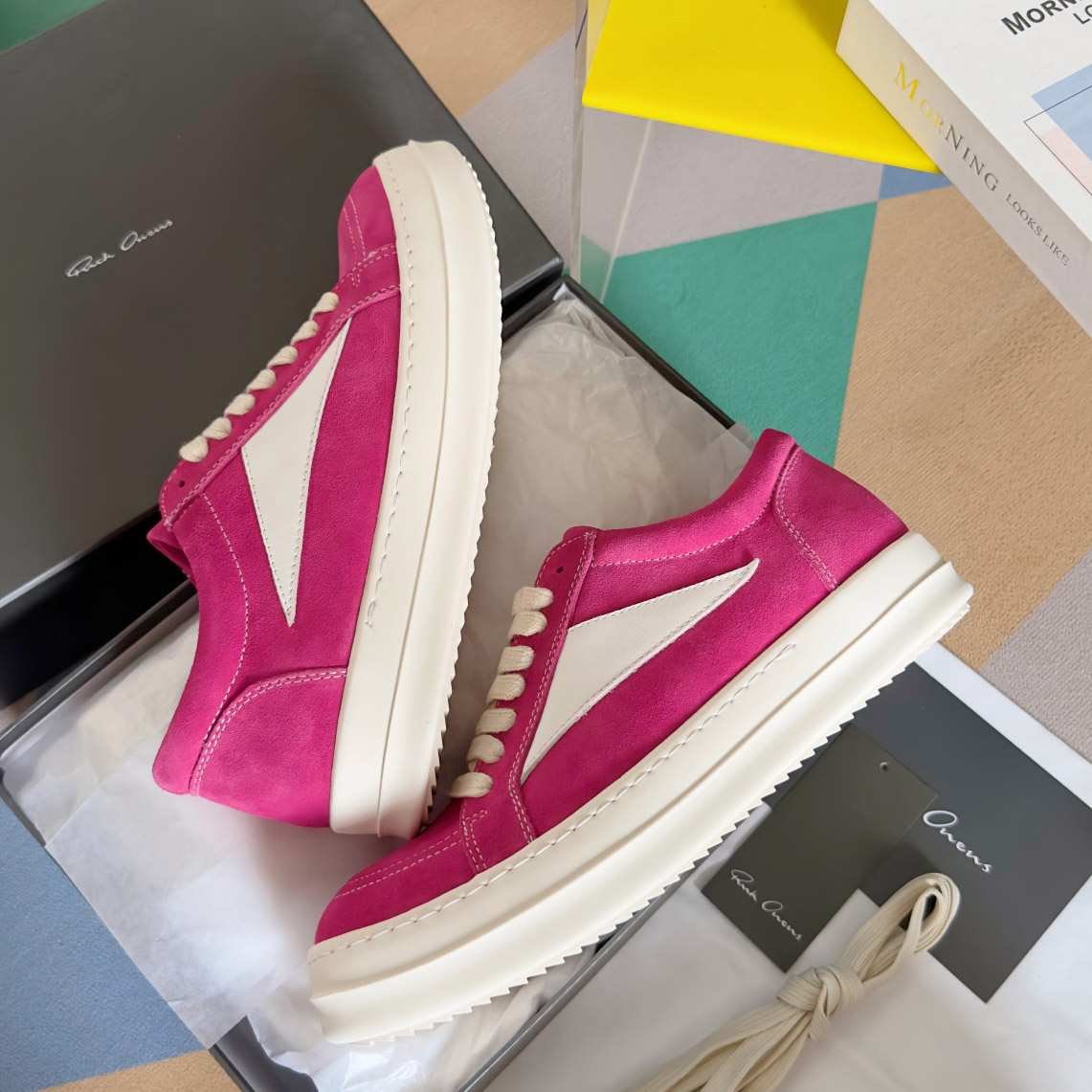 Rick Owens Wmns EDFU Suede Leather Vintage Low 'Hot Pink' - DesignerGu