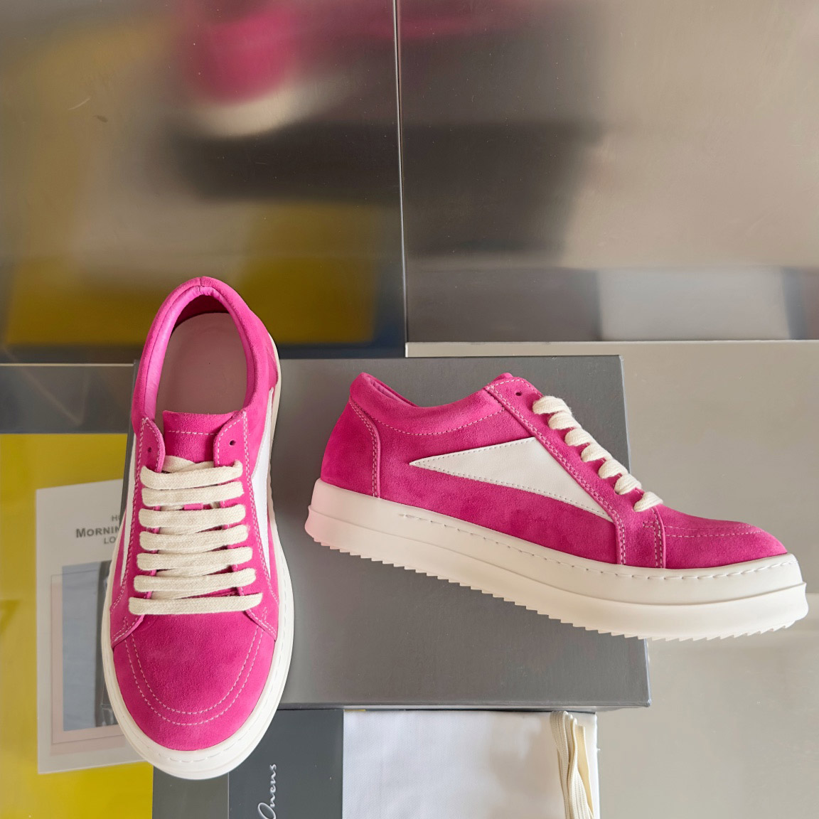 Rick Owens Wmns EDFU Suede Leather Vintage Low 'Hot Pink' - DesignerGu