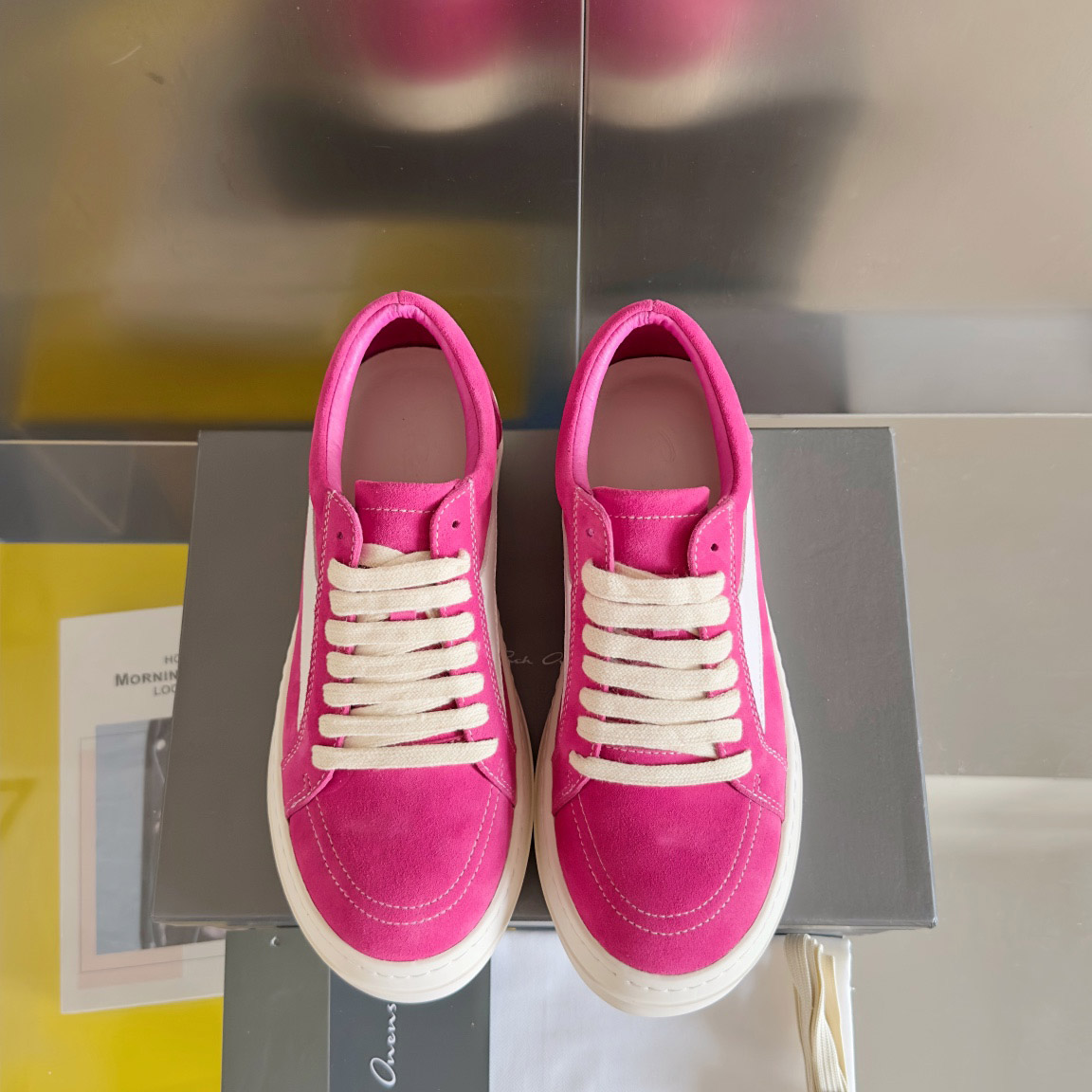 Rick Owens Wmns EDFU Suede Leather Vintage Low 'Hot Pink' - DesignerGu