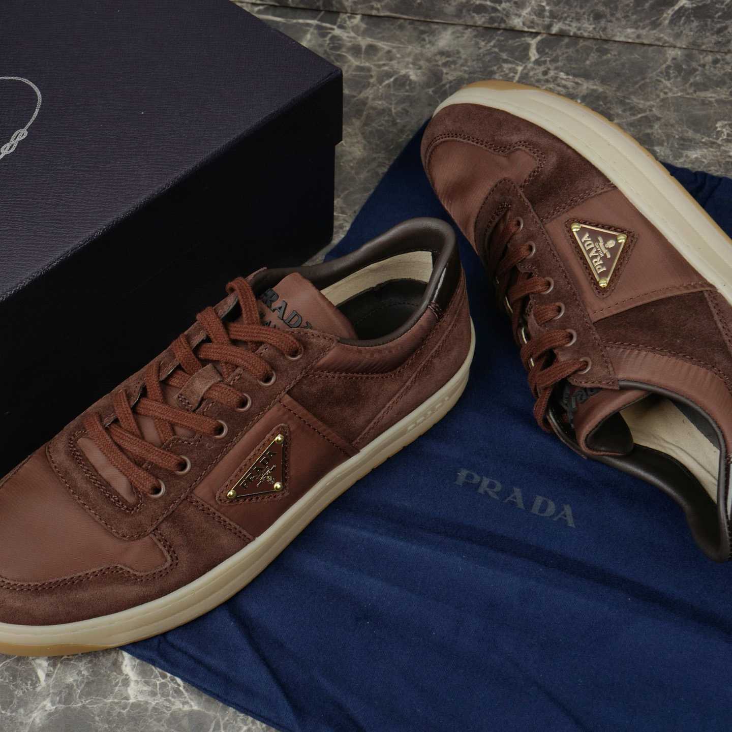 Prada Downtown Re-Nylon And Suede Sneakers（upon uk size） - DesignerGu