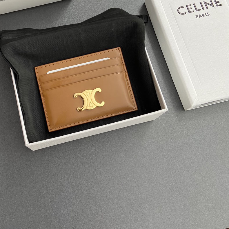 Celine Card Holder Triomphe In Shiny Calfskin  - DesignerGu