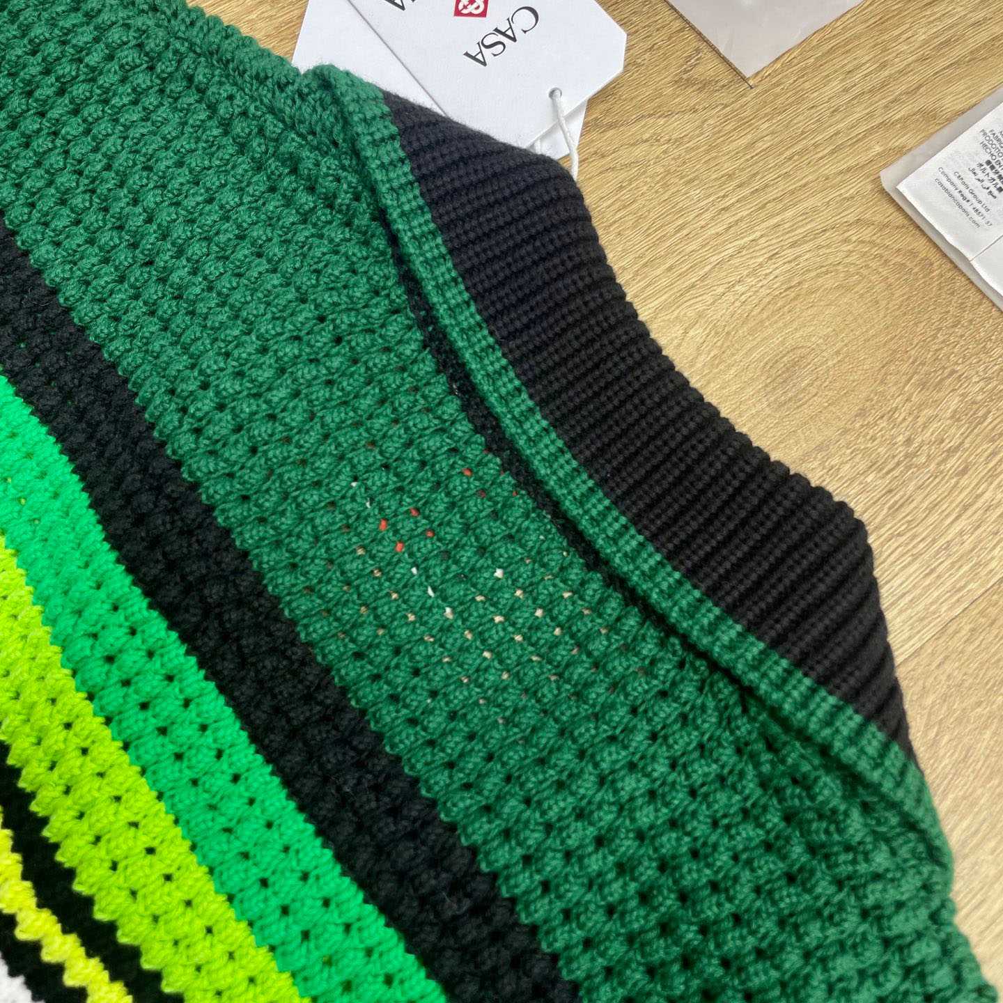 Casablanca Black & Green Striped Short Sleeve Crochet Shirt  Z6045 - DesignerGu