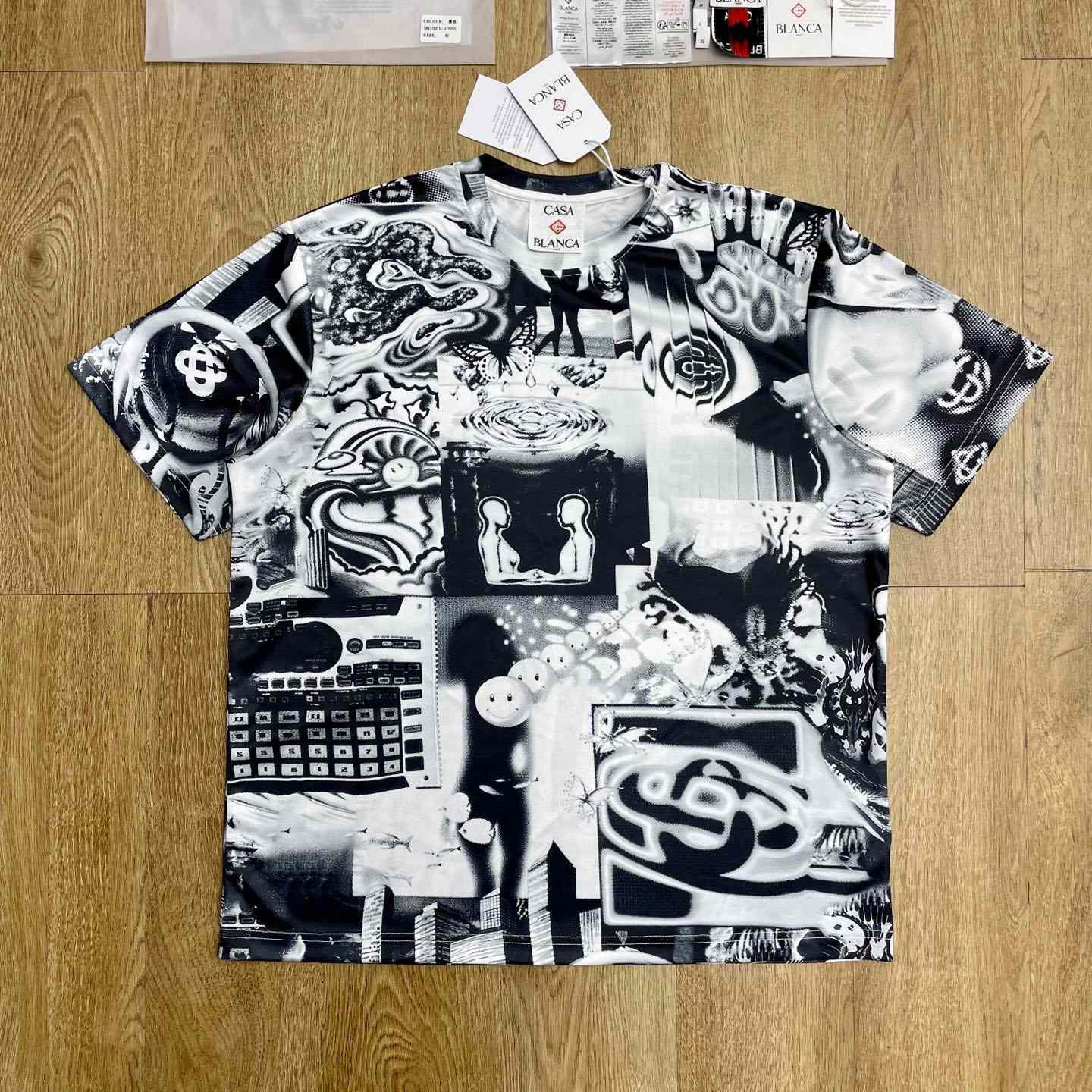 Casablanca Rave Collage Short Sleeve Mesh T‑Shirt C1140 - DesignerGu