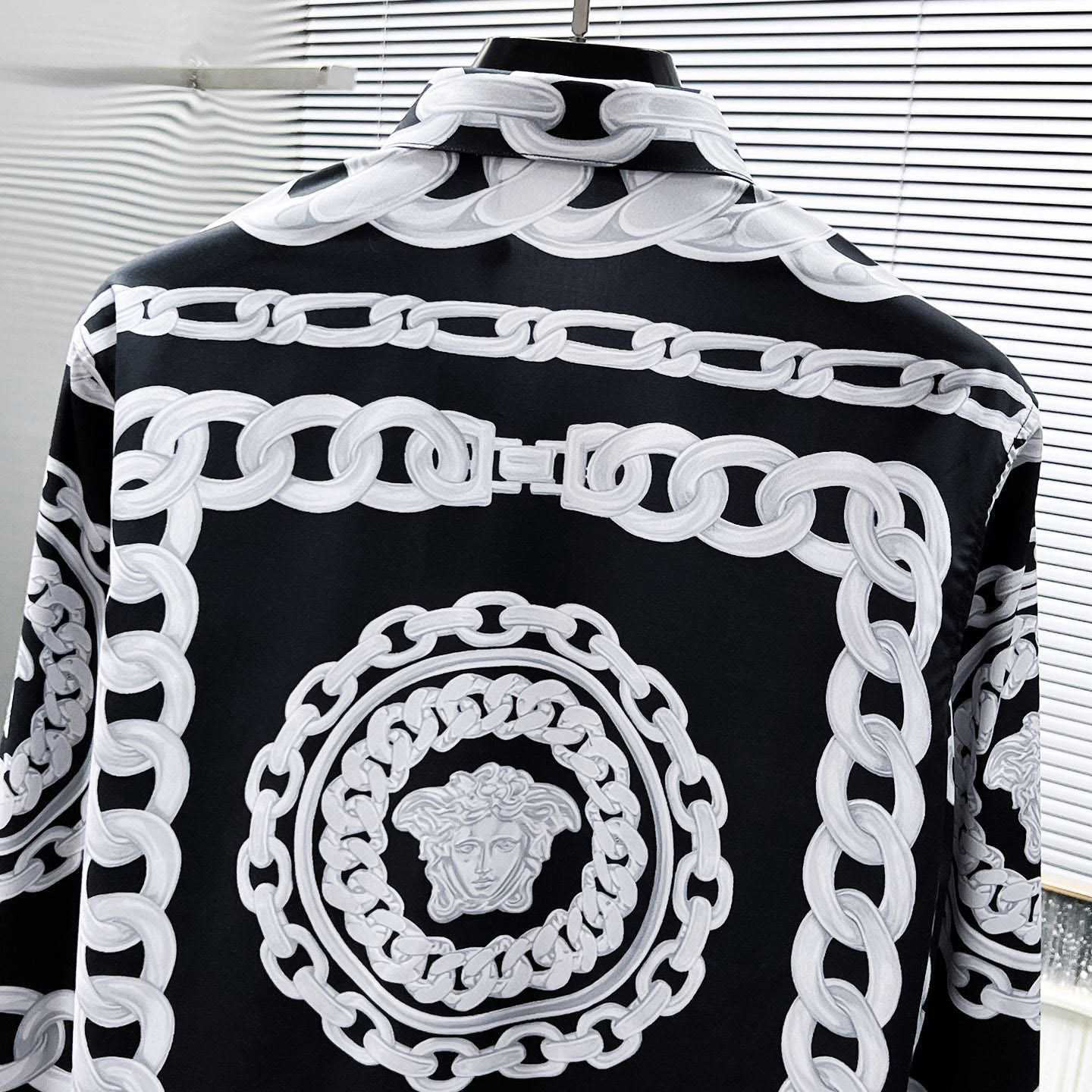 Versace Black Medusa Chains Silk Shirt - DesignerGu