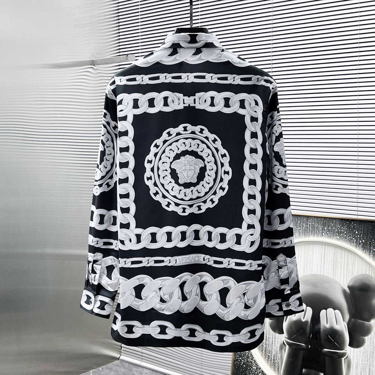 Versace Black Medusa Chains Silk Shirt - DesignerGu