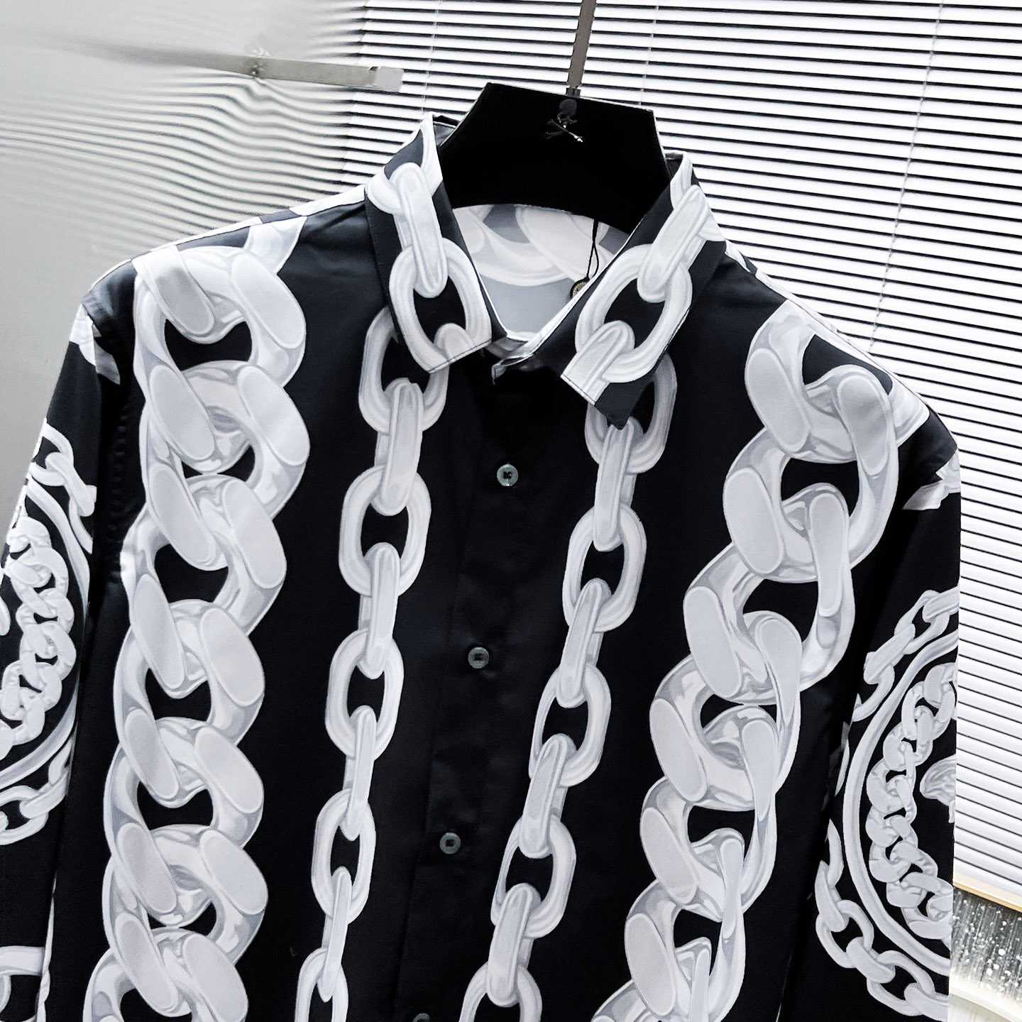 Versace Black Medusa Chains Silk Shirt - DesignerGu