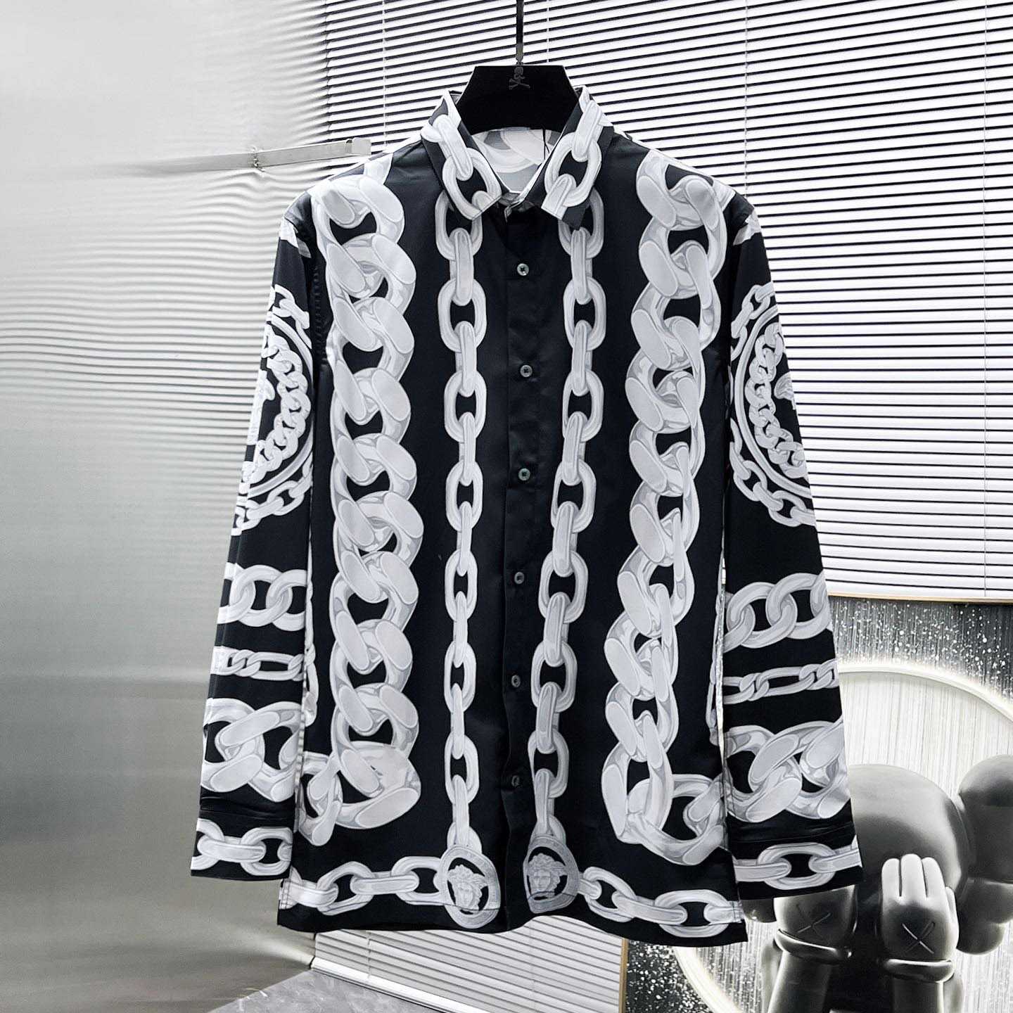 Versace Black Medusa Chains Silk Shirt - DesignerGu