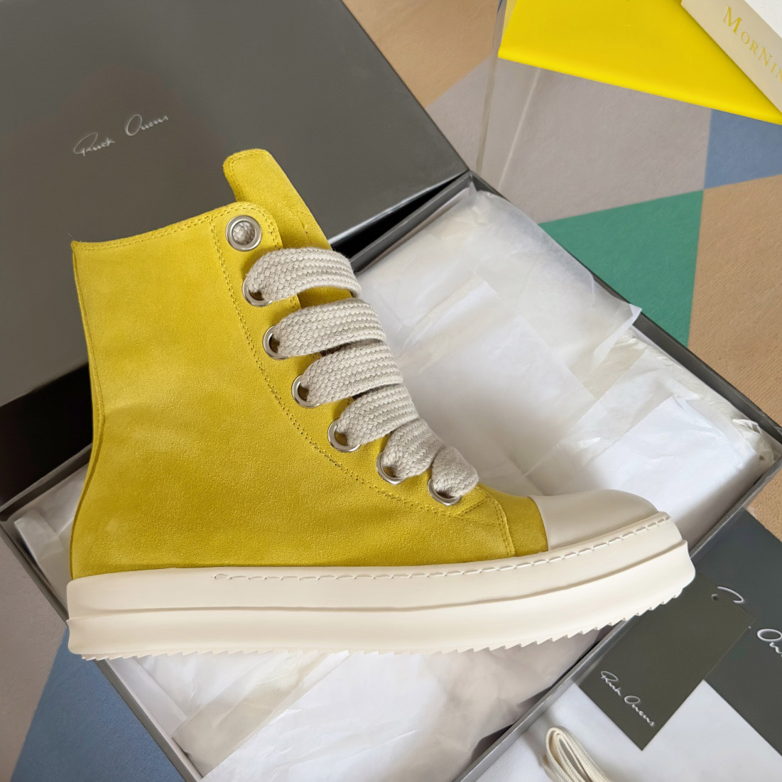 Rick Owens Yellow High Sneakers - DesignerGu
